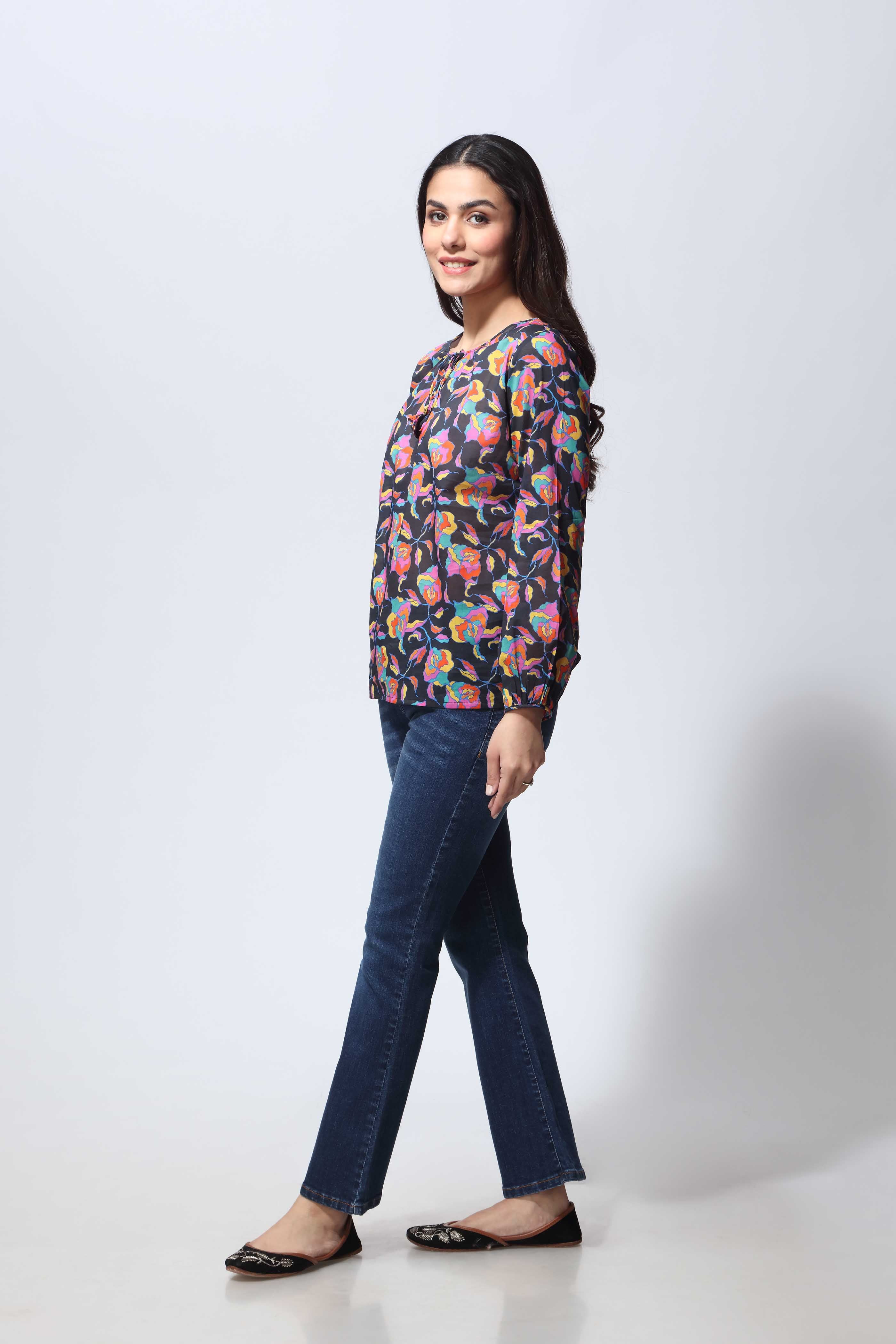 Neon Floral 1: 1 Piece Top in Multi Printed Lawn (TR0944)