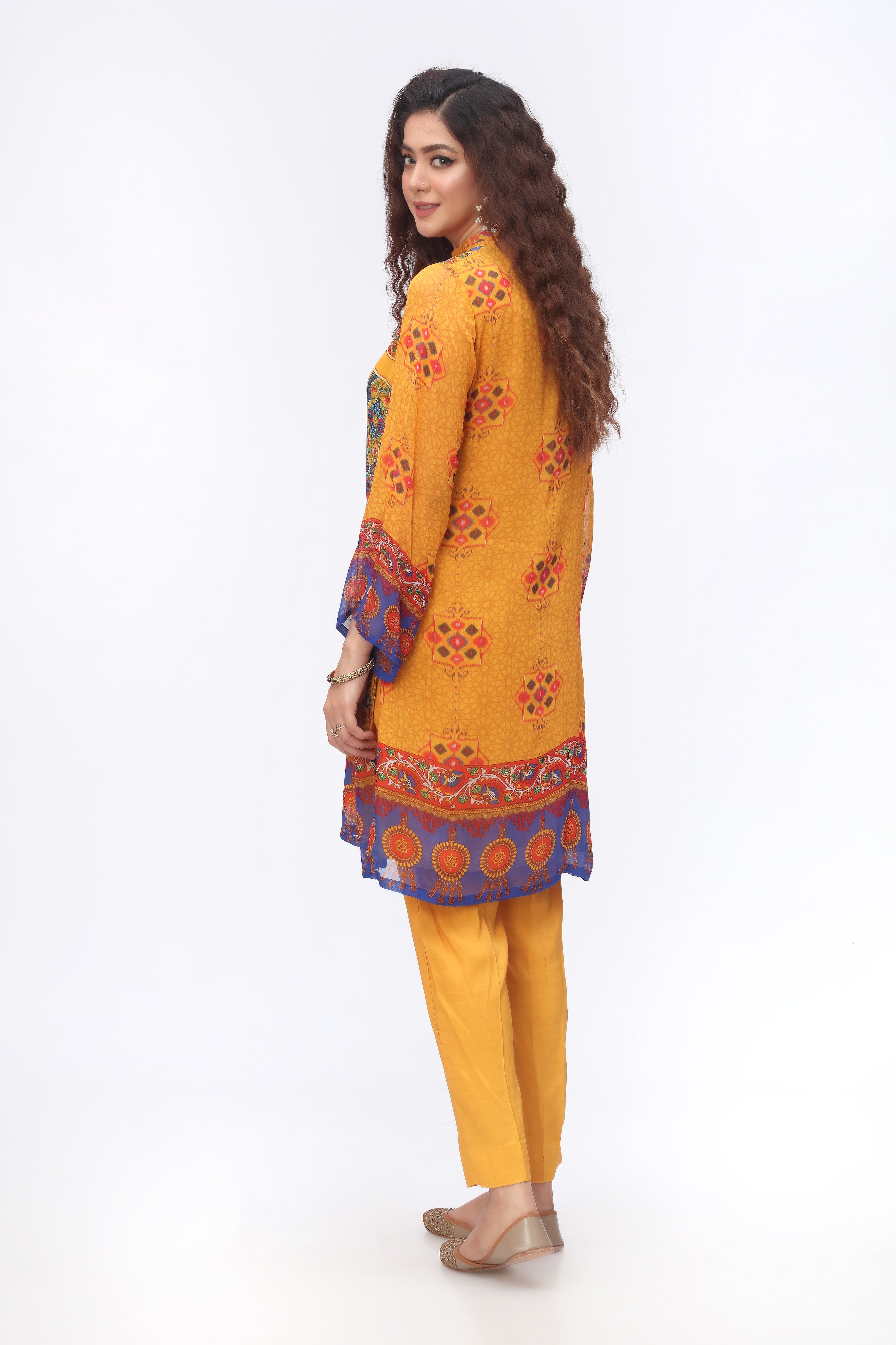 Mustard File in Multi coloured Pak Chiffon fabric 3