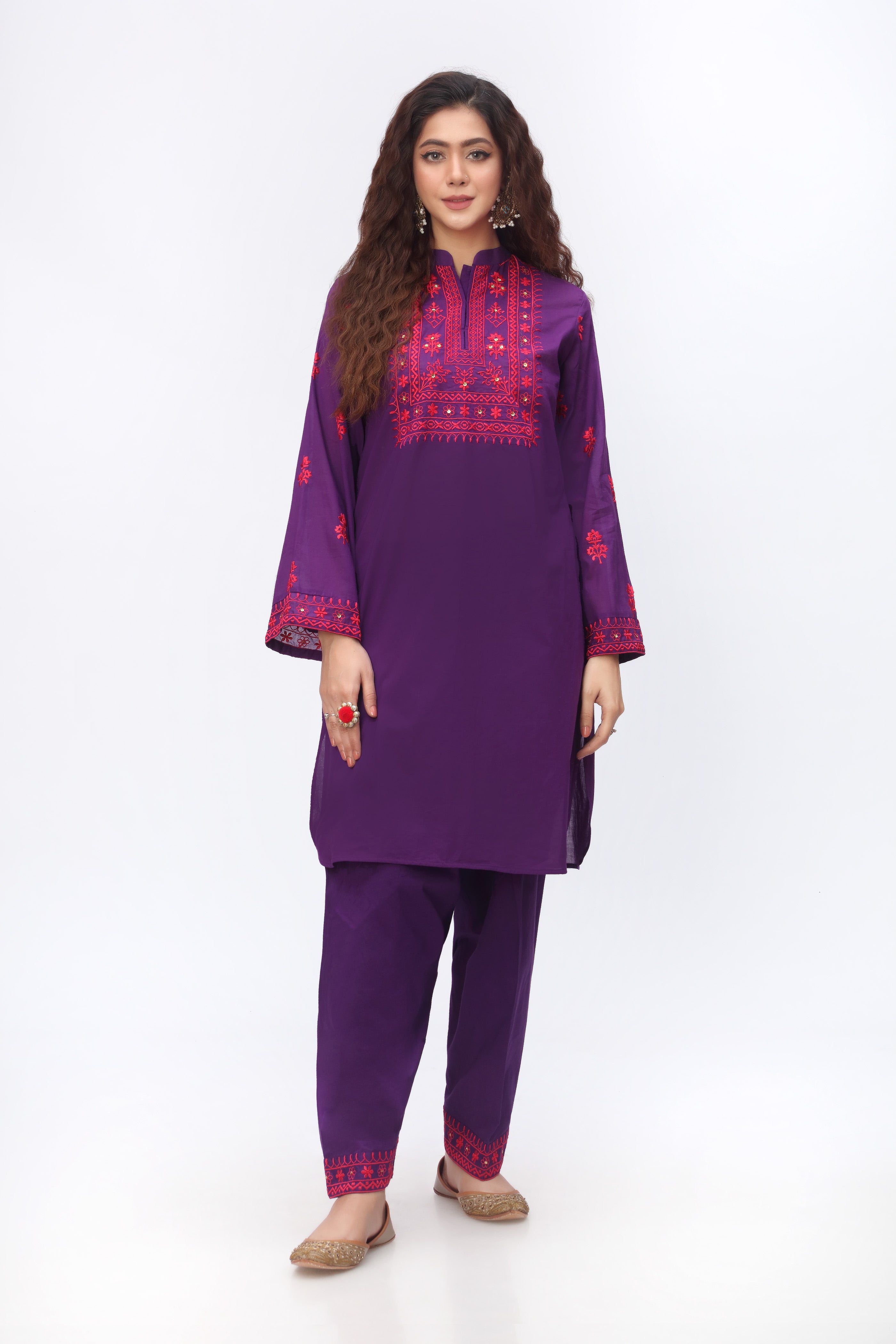 Ethnic Vibe in Purple coloured Lawn fabric