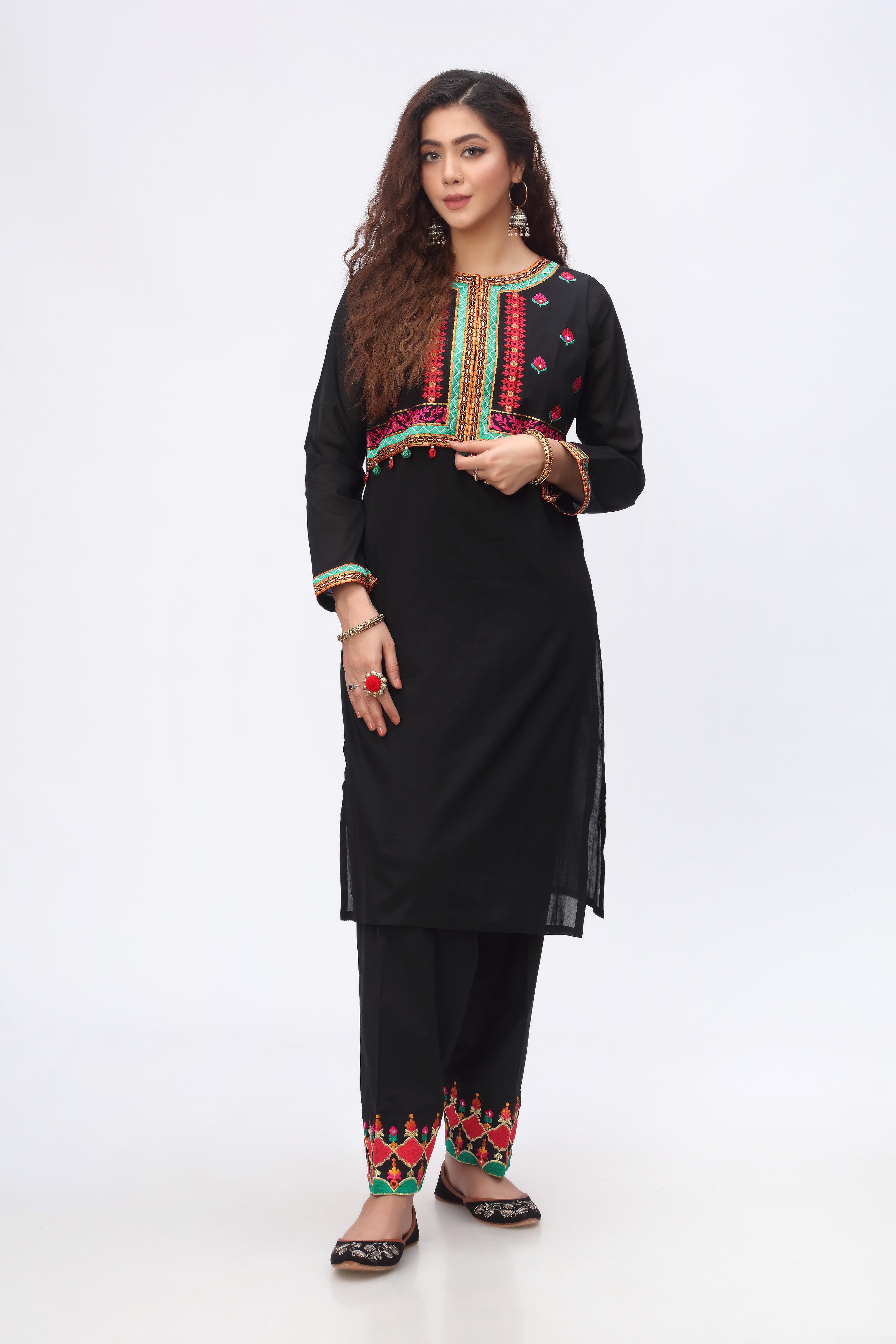 Phulkari Koti in Black coloured Lawn fabric