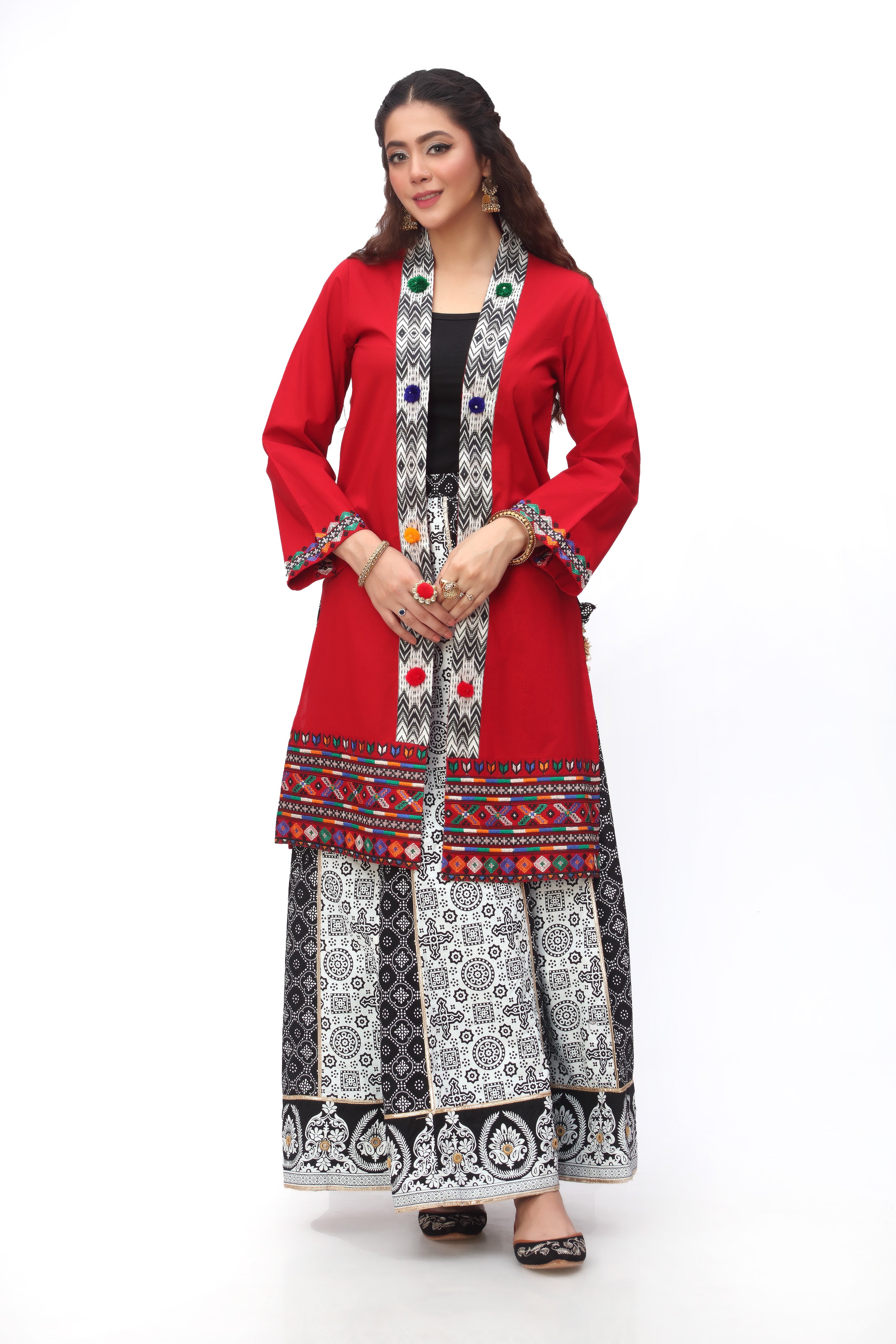 Discover Timeless Style: Red Ikat 3 Shrug in Red Printed Cambric ...