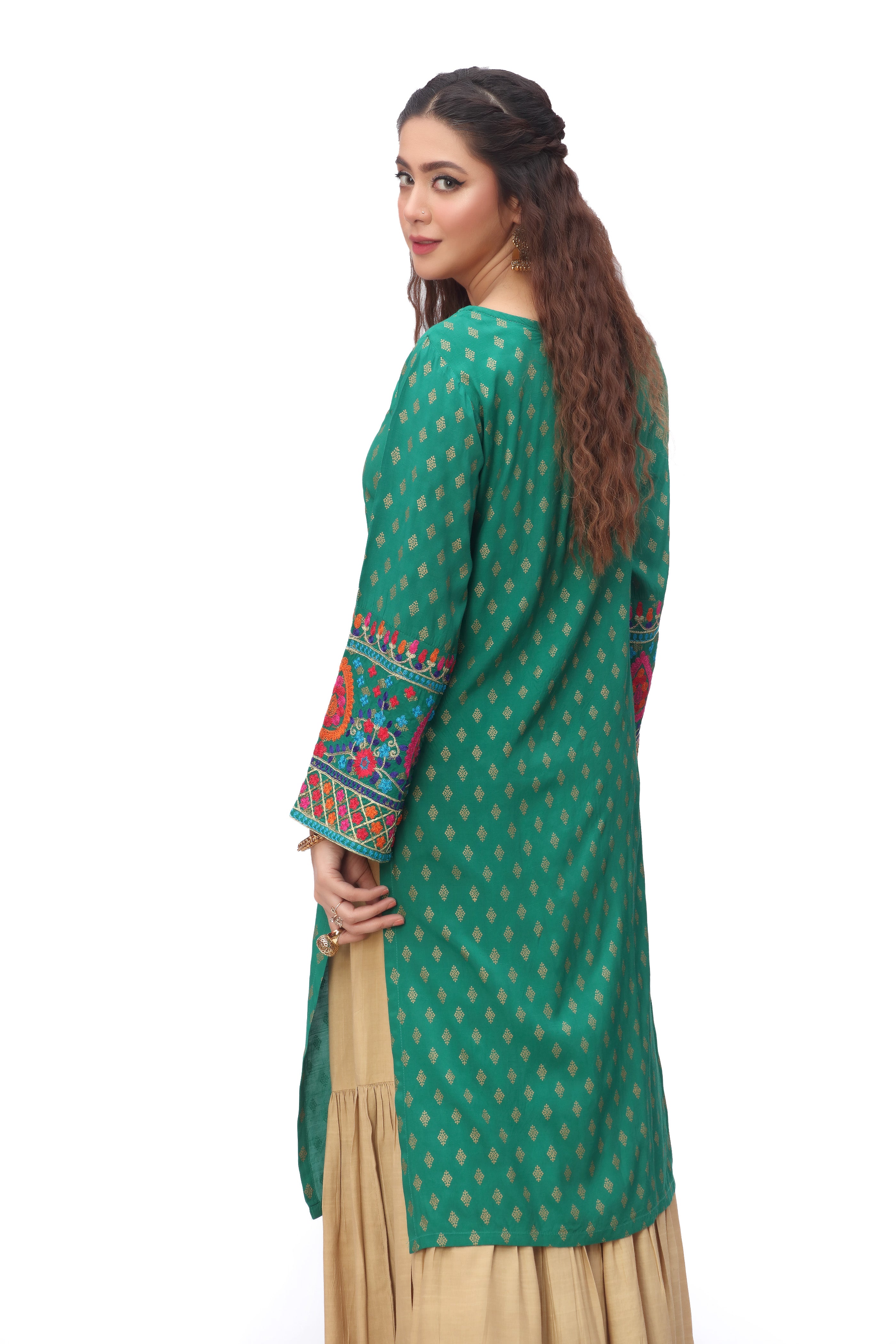 Green Wool 2 in Green coloured Pak Raw Silk fabric 3