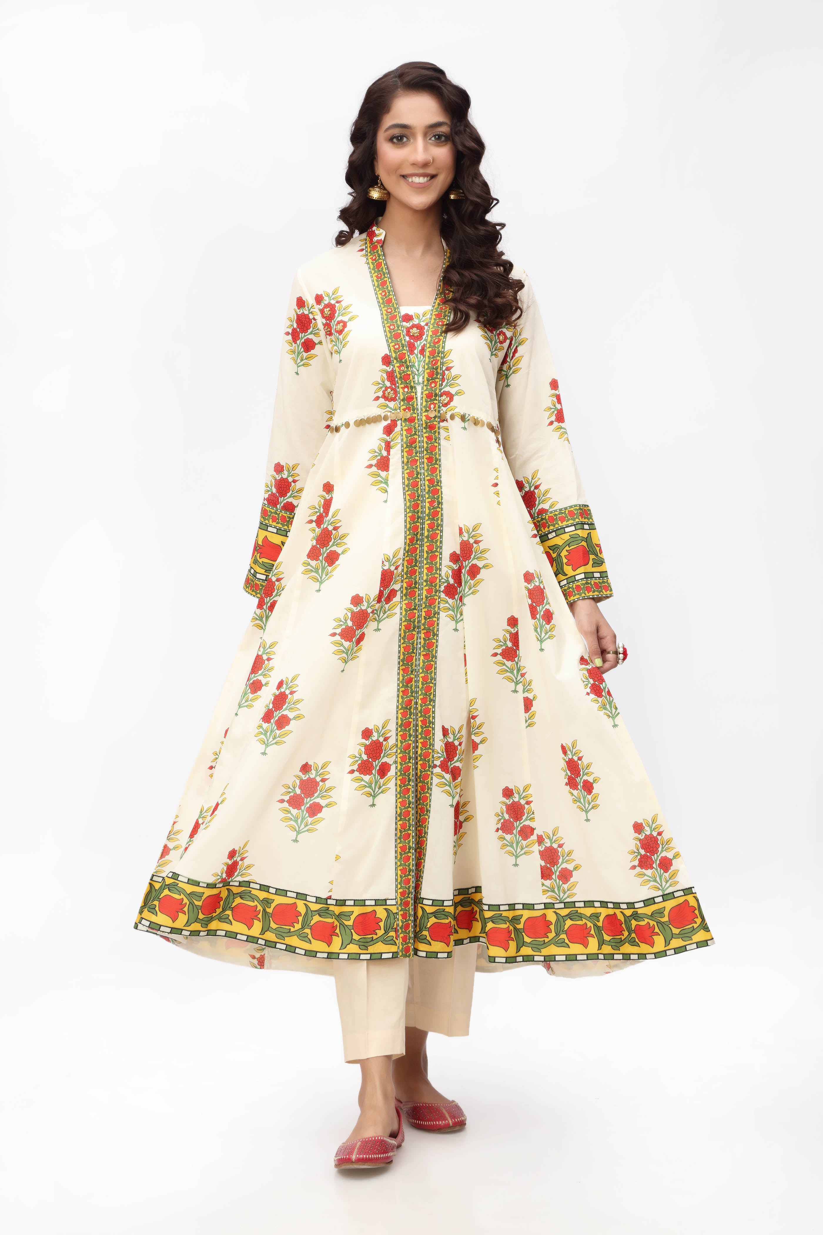 Mughal Boota 3 in Multi coloured Printed Lawn fabric