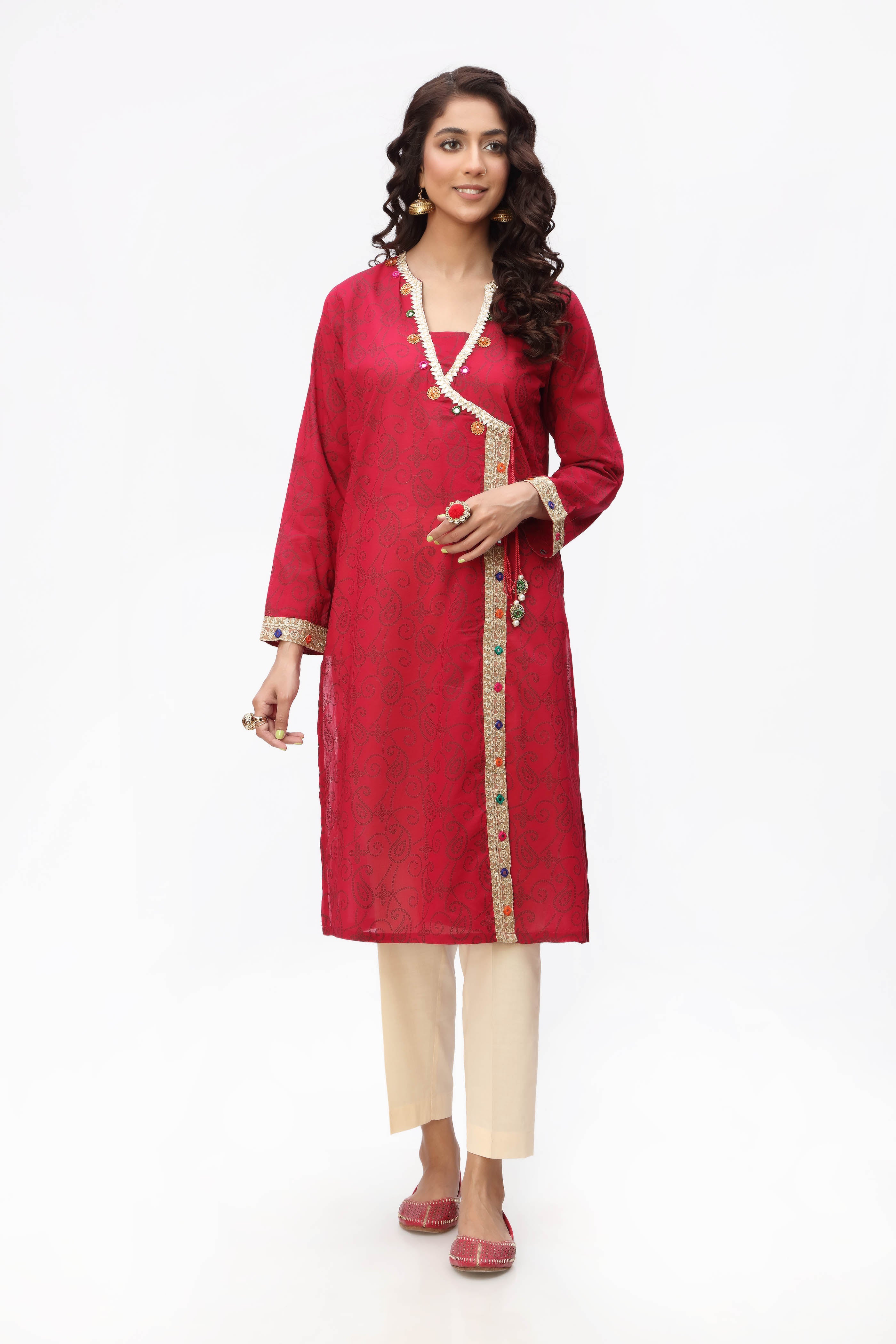 Side Patti 2 in Maroon coloured Printed Lawn fabric