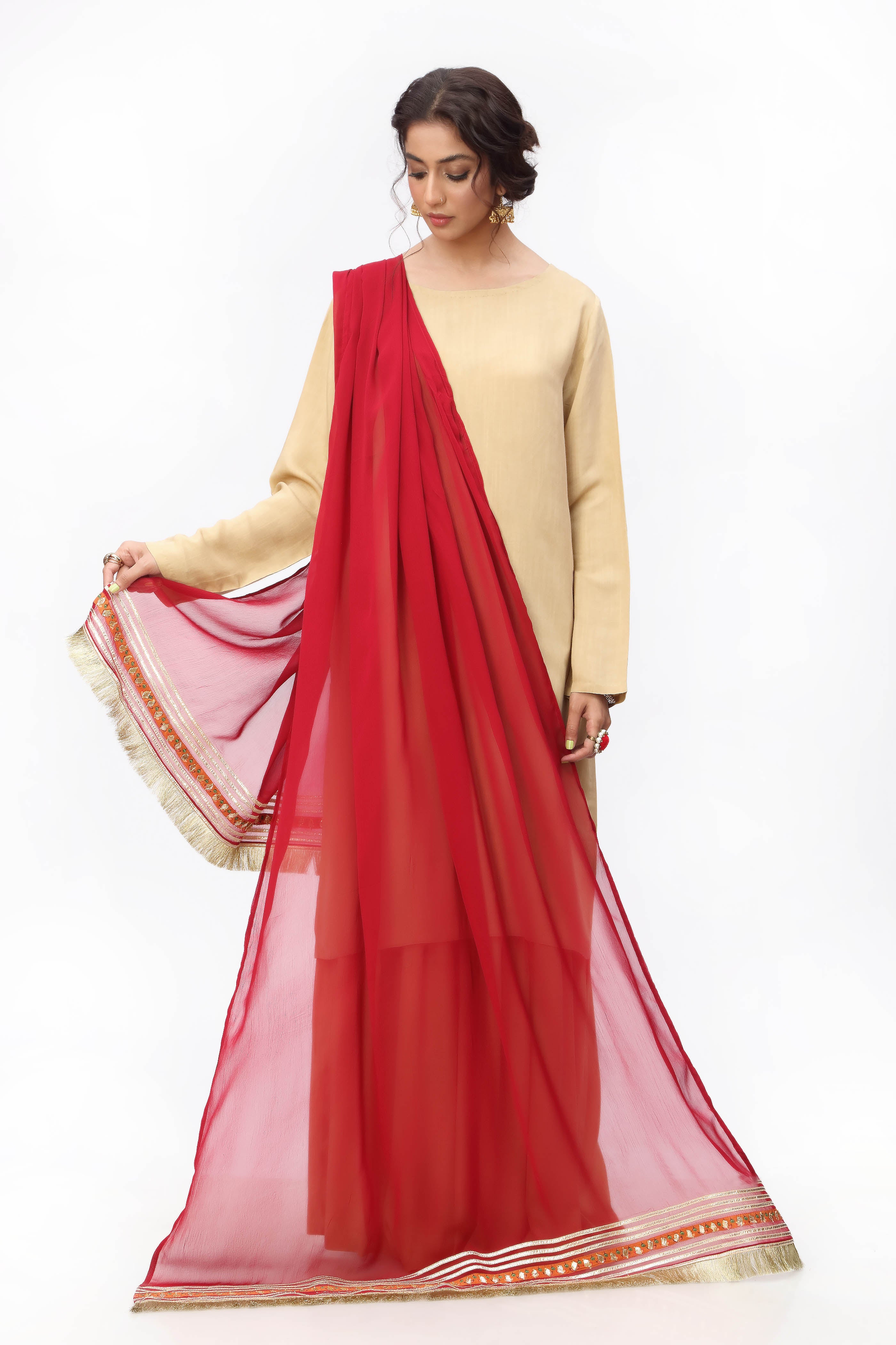 Patti Dupatta 1 in Red coloured Pak Chiffon fabric