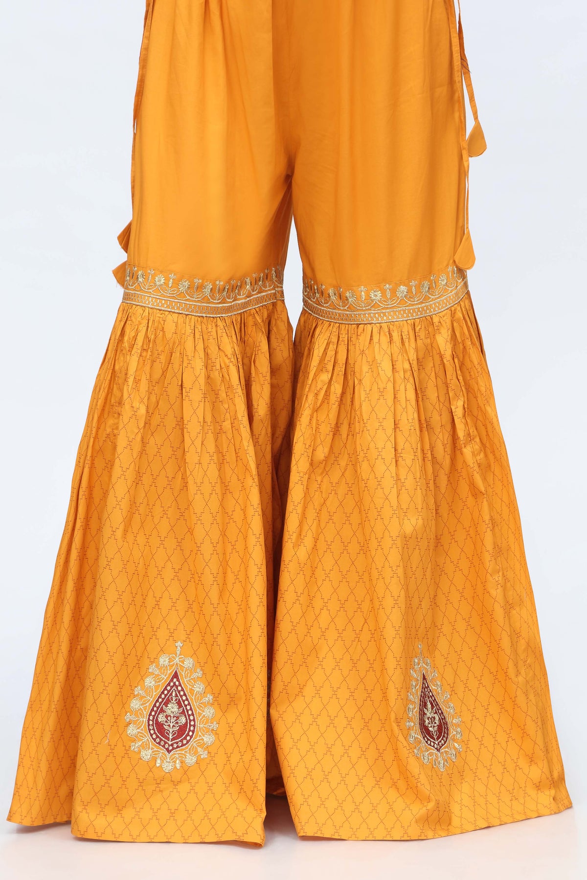 Gold Gharara: 1 Piece Gharara in Mustard Printed Cambric (CZ3036)