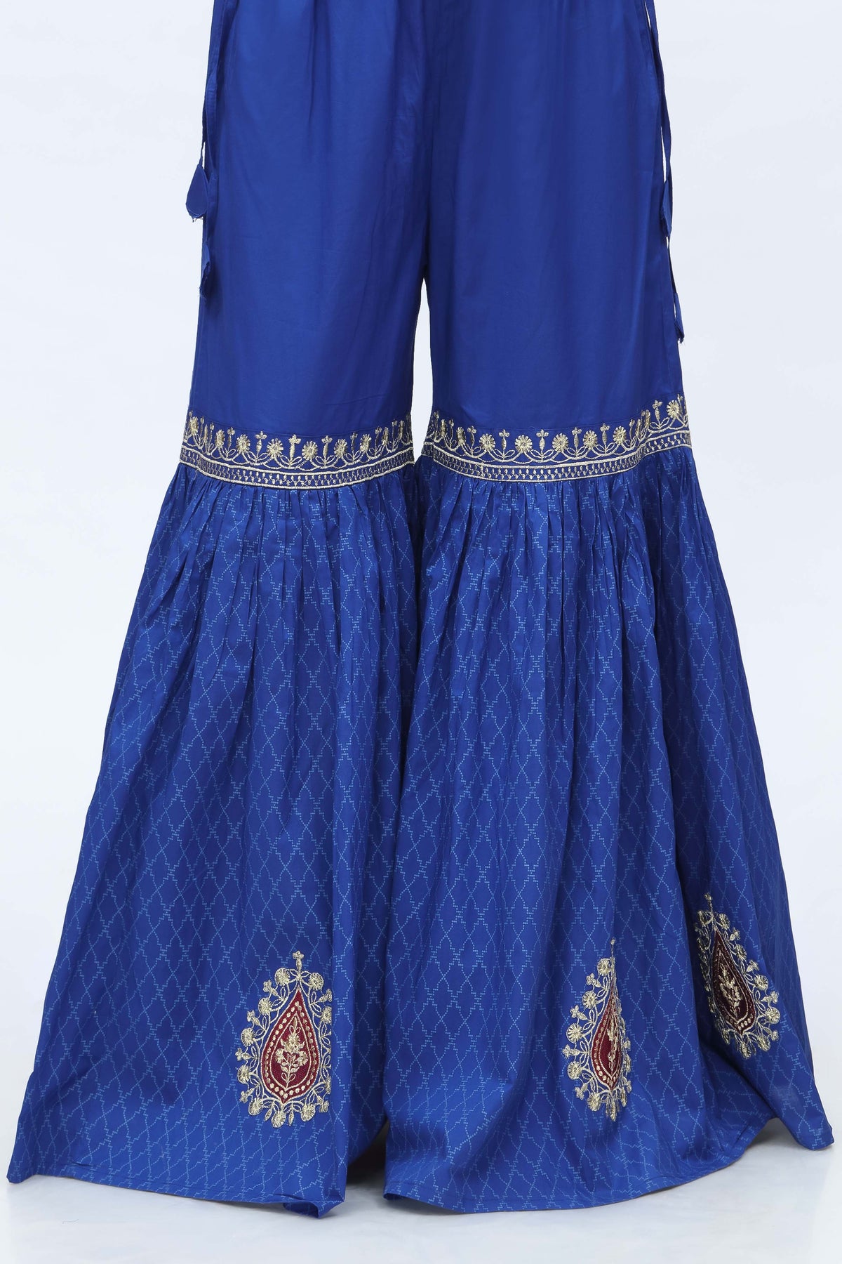 Gold Gharara: 1 Piece Gharara in Royal Blue Printed Cambric (CZ3037)