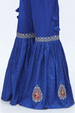 Gold Gharara: 1 Piece Gharara in Royal Blue Printed Cambric (CZ3037)