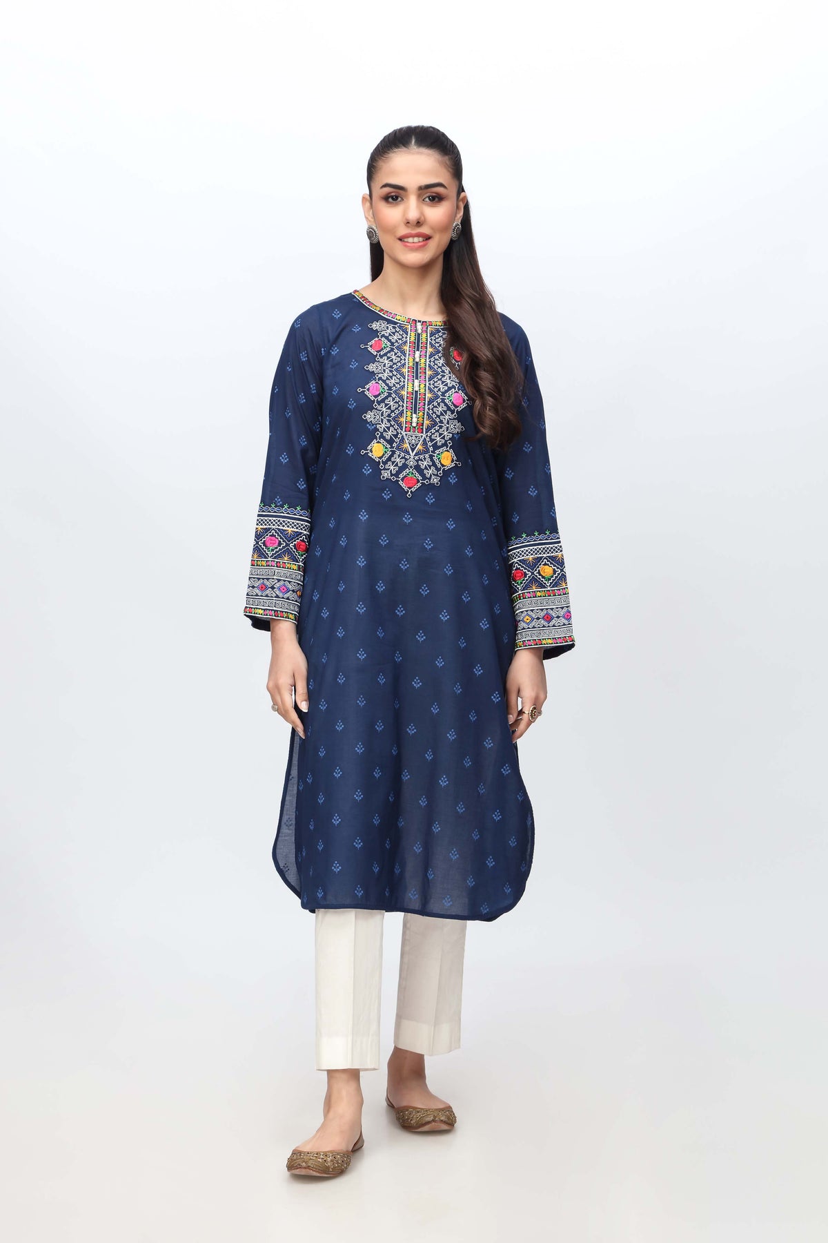 Blue Sleeves: 1 Piece Top in Navy Blue Printed Lawn (CR3170)