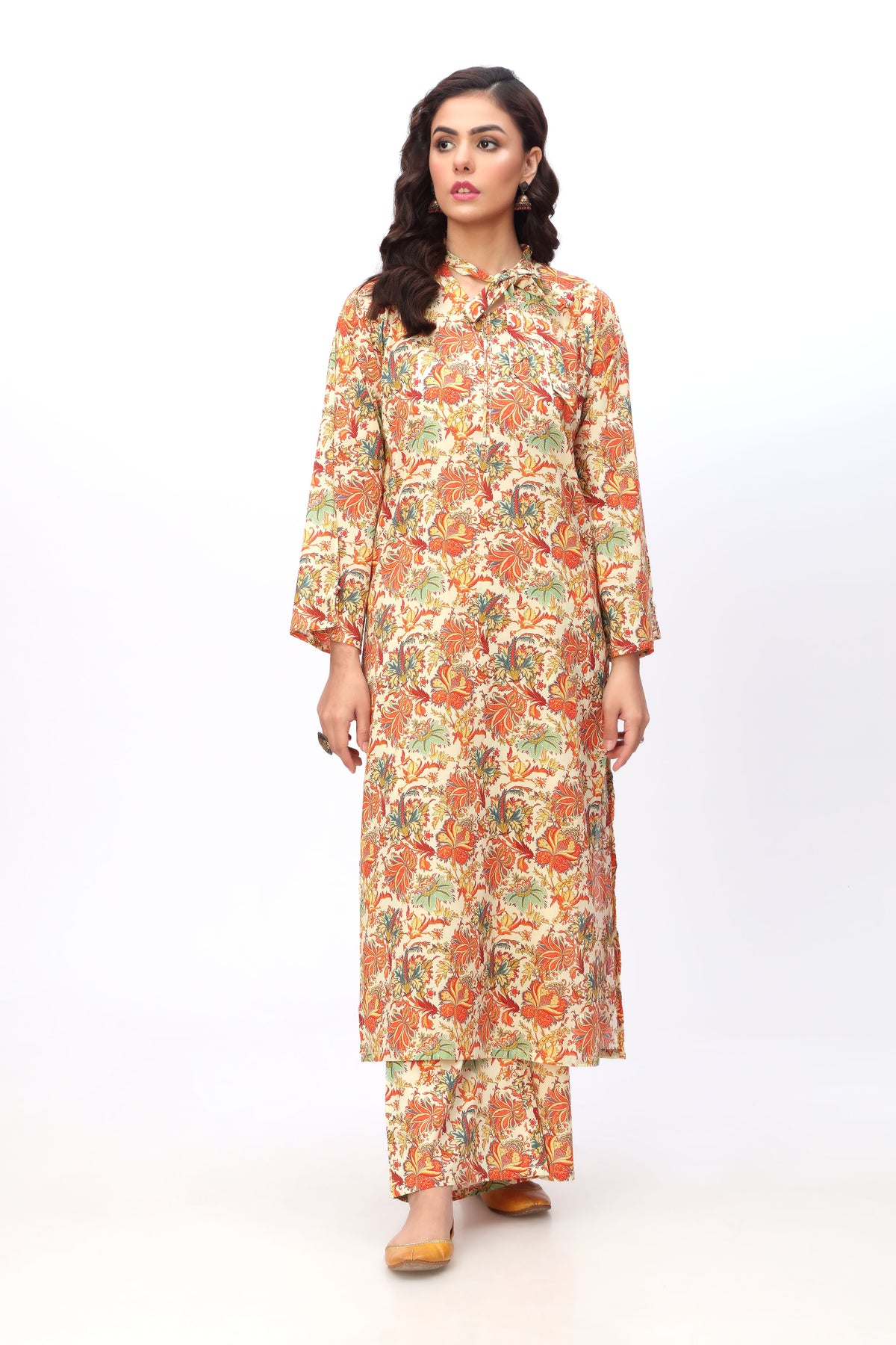 Earthy Floral in Multi coloured Printed Lawn fabric