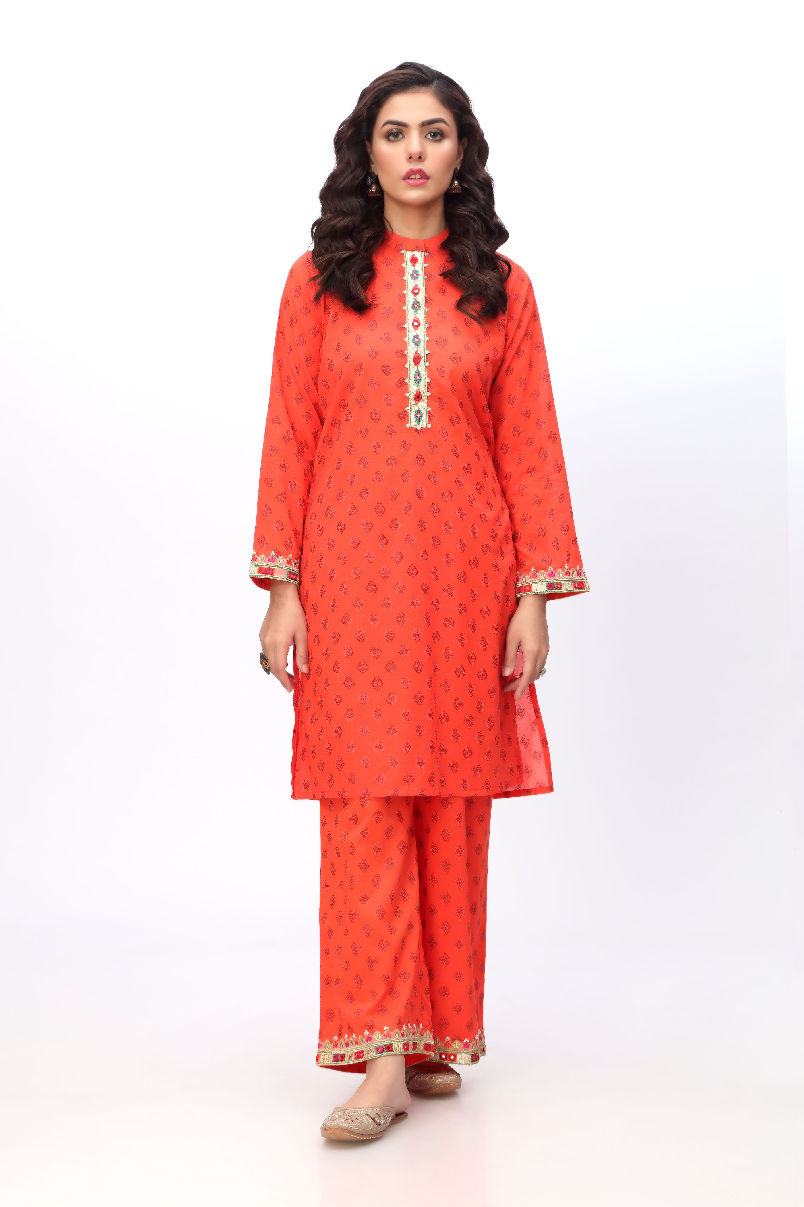Panni Placket in Orange coloured Printed Lawn fabric