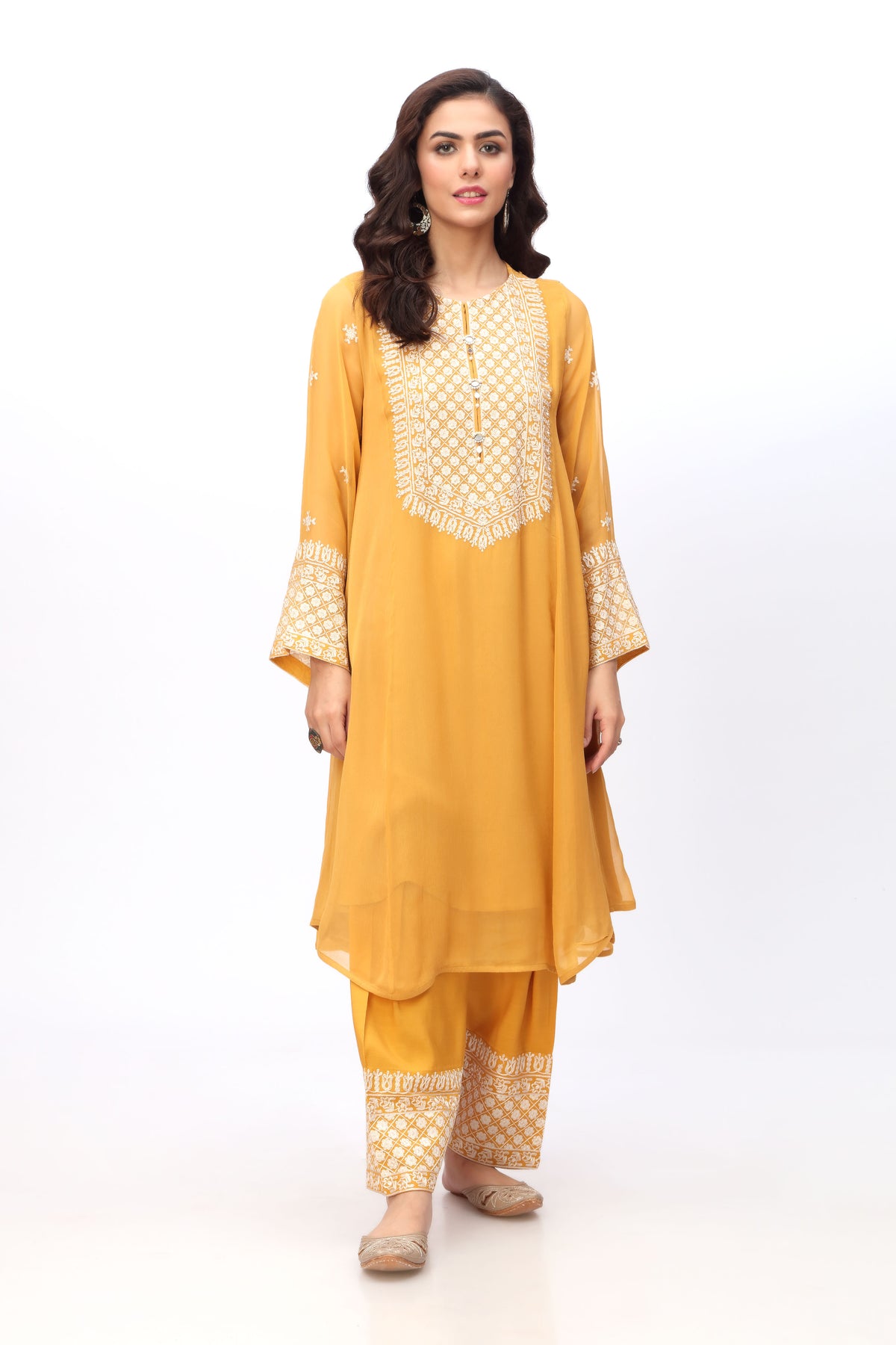 White Square in Mustard coloured Pak Chiffon fabric