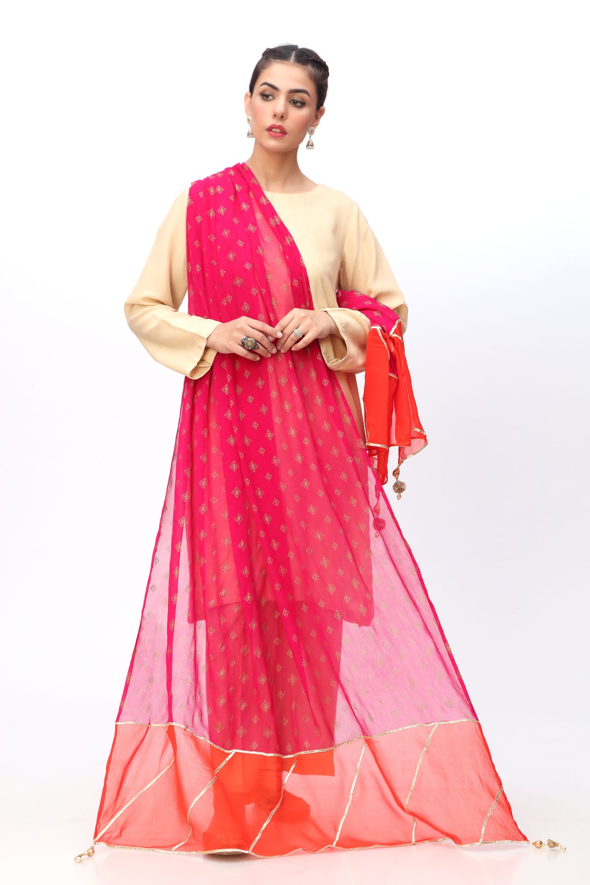 Chatta Patti Dupatta in Pink coloured Pak Chiffon Printed fabric