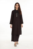 Self Paisley 2 in Black coloured Lawn Karandi fabric