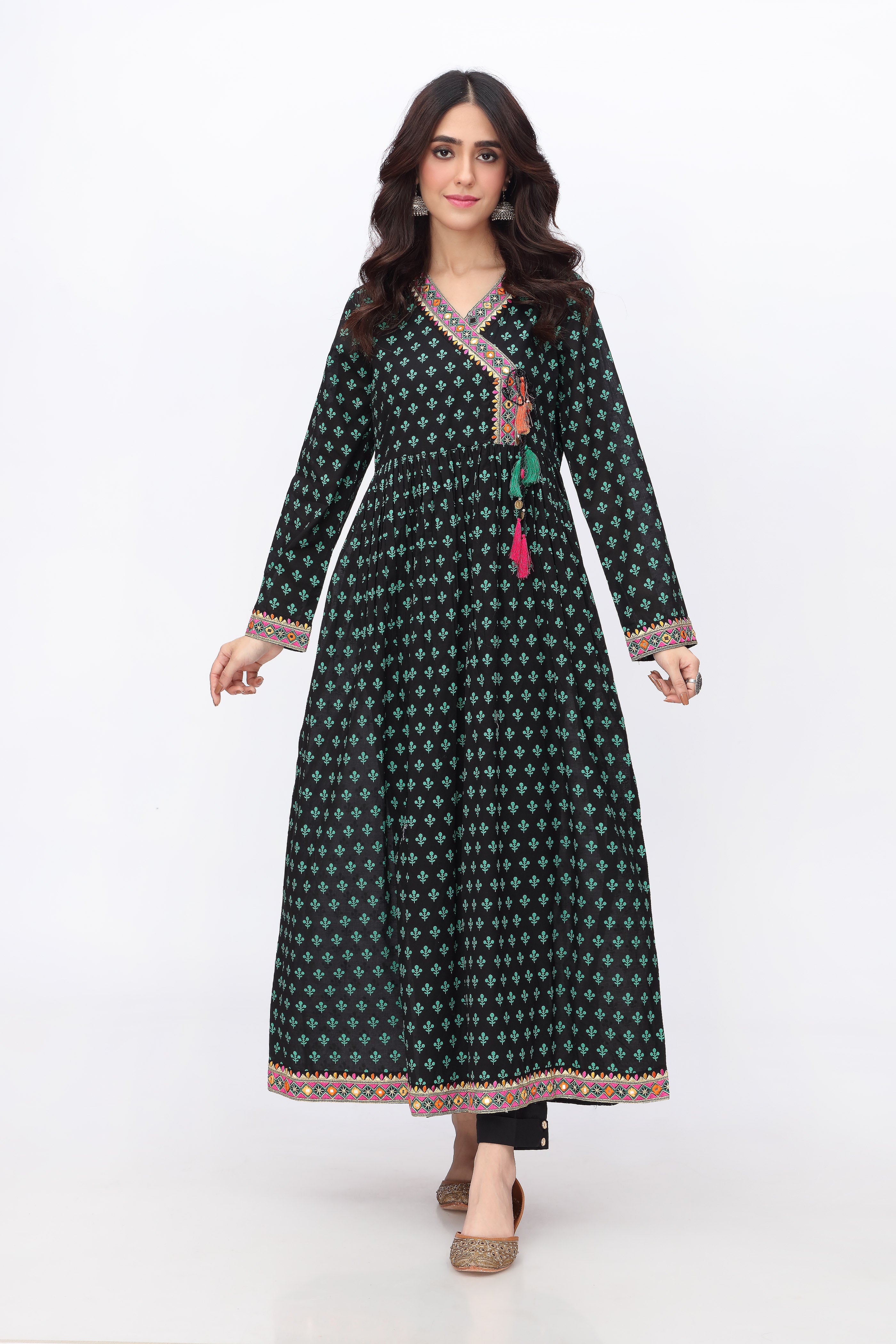 Black Frock in Black coloured Printed Lawn fabric