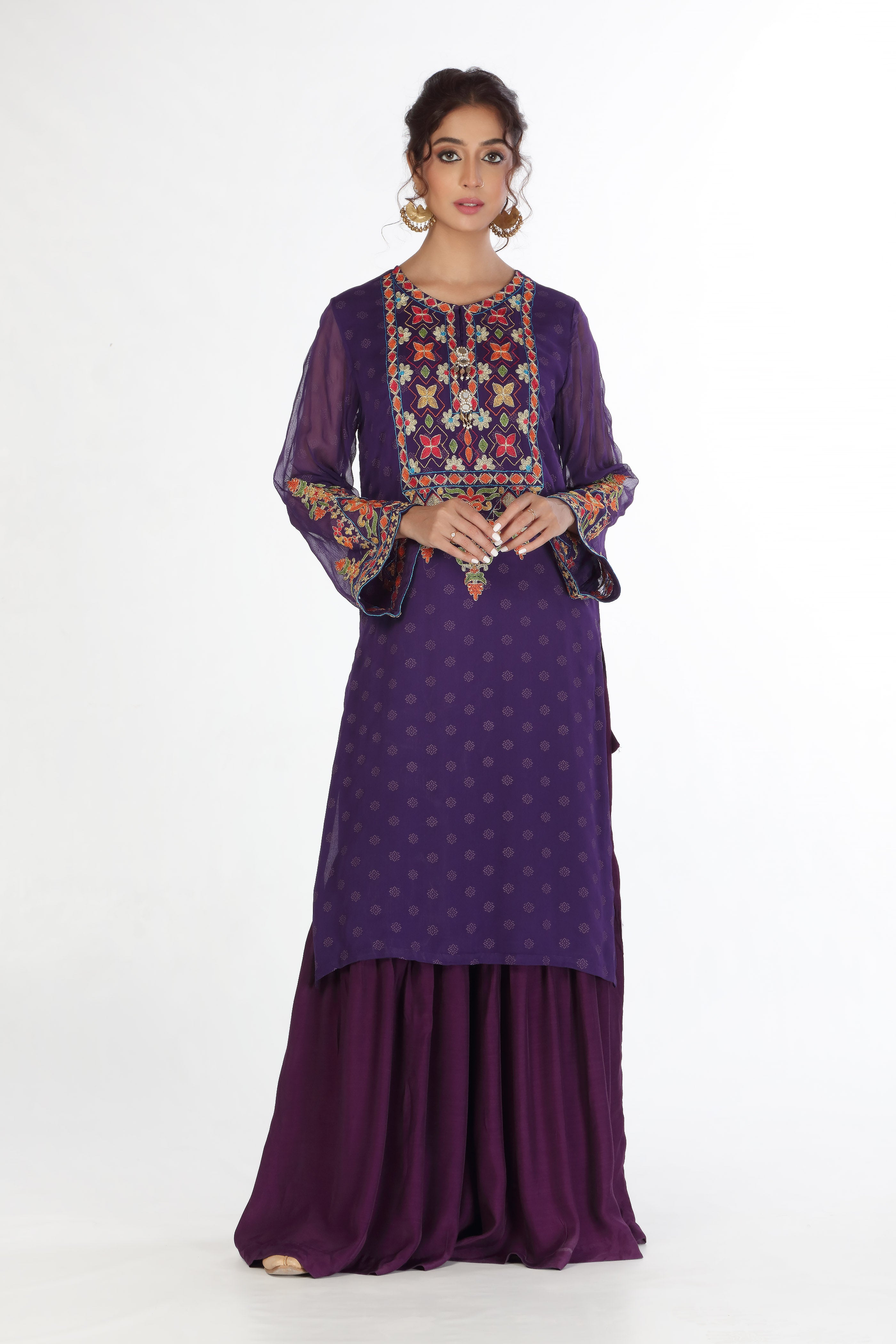 Purple Pathan in Purple coloured Pak Chiffon fabric