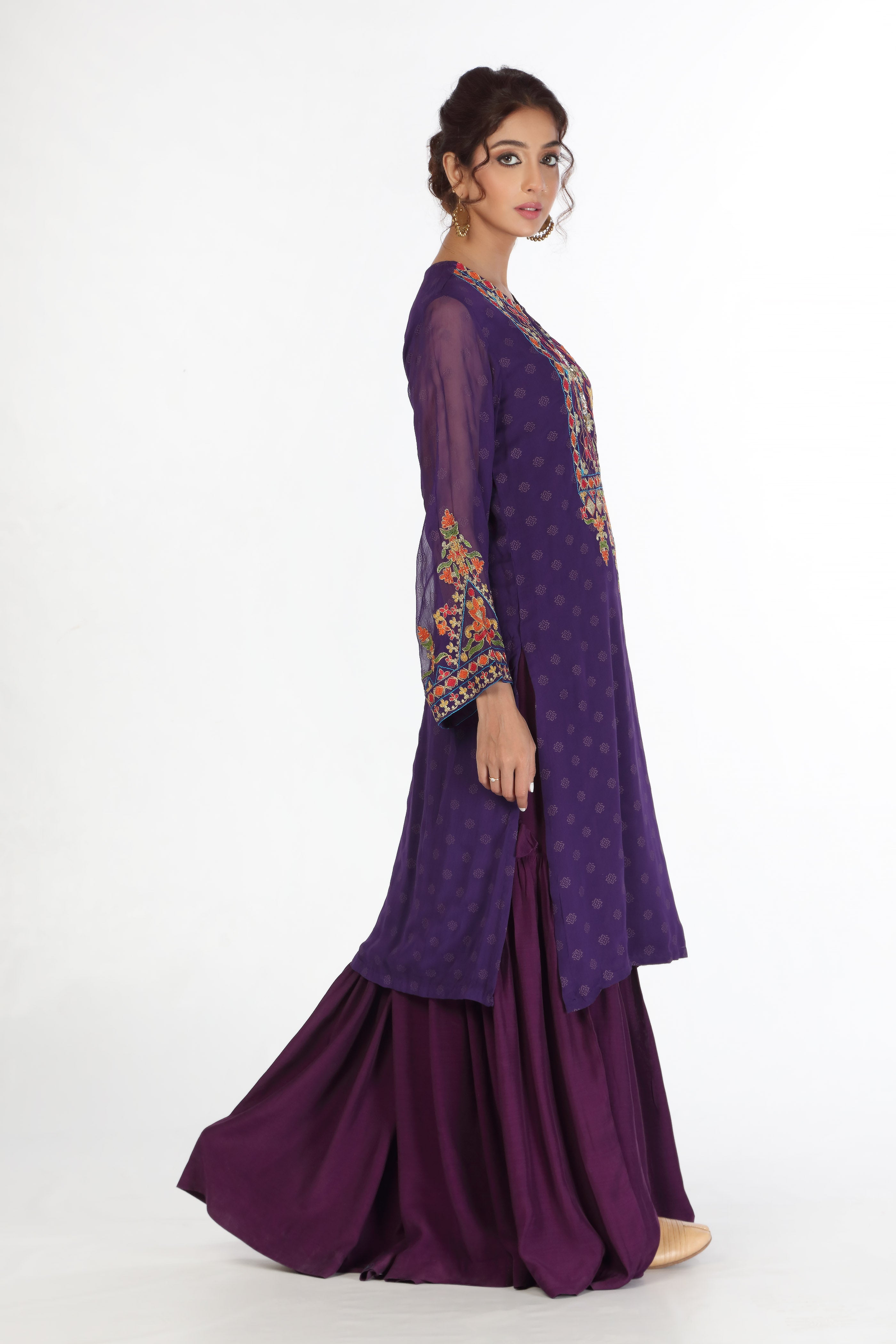 Purple Pathan in Purple coloured Pak Chiffon fabric 2
