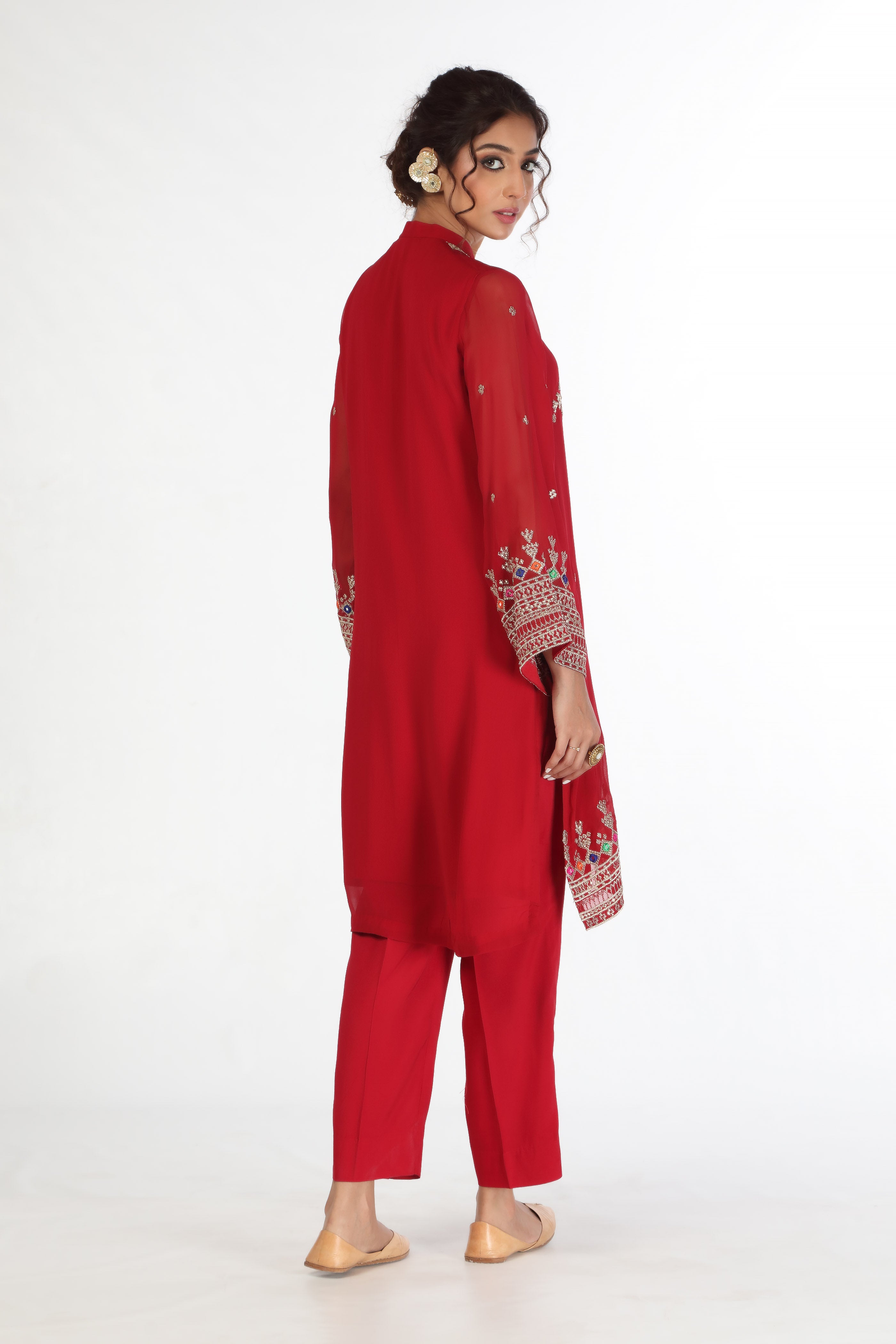 Red Geometric 1 in Red coloured Pak Chiffon fabric 3