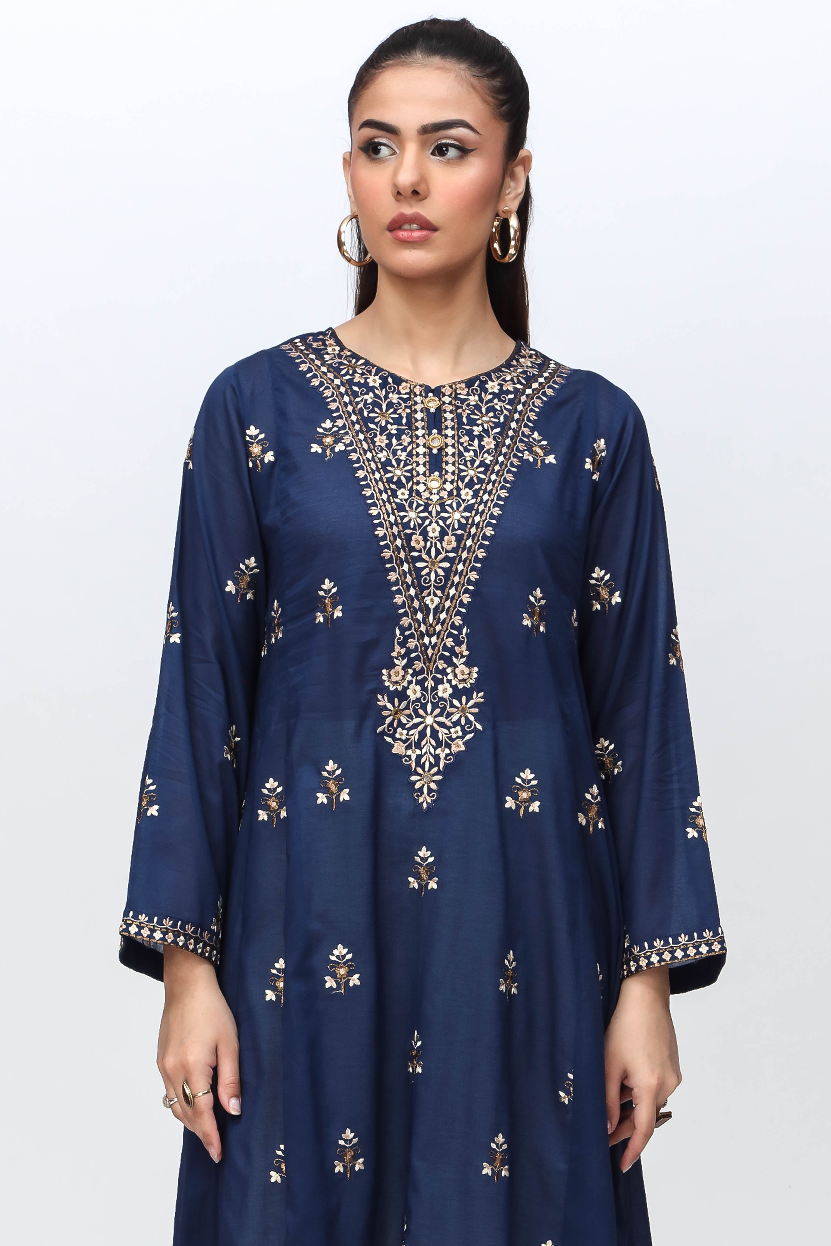 Navy Triangle: 1 Piece Frock in Navy Blue Lawn (CR3193)