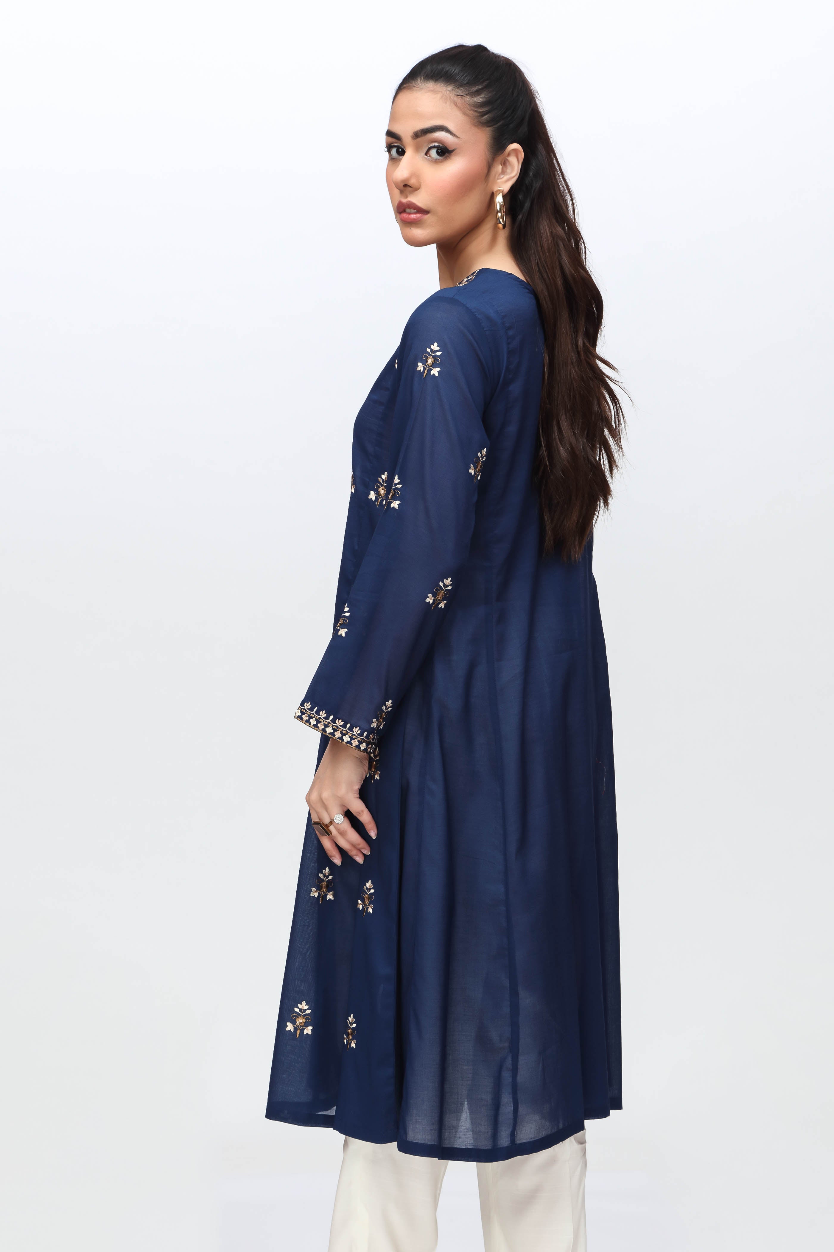 Navy Triangle: 1 Piece Frock in Navy Blue Lawn (CR3193)