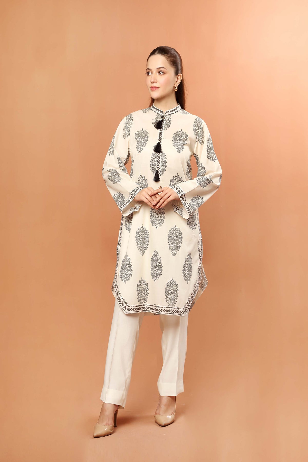 Monochr Block Print Coo: 1 Piece Top in Multi Lawn (TR1055)