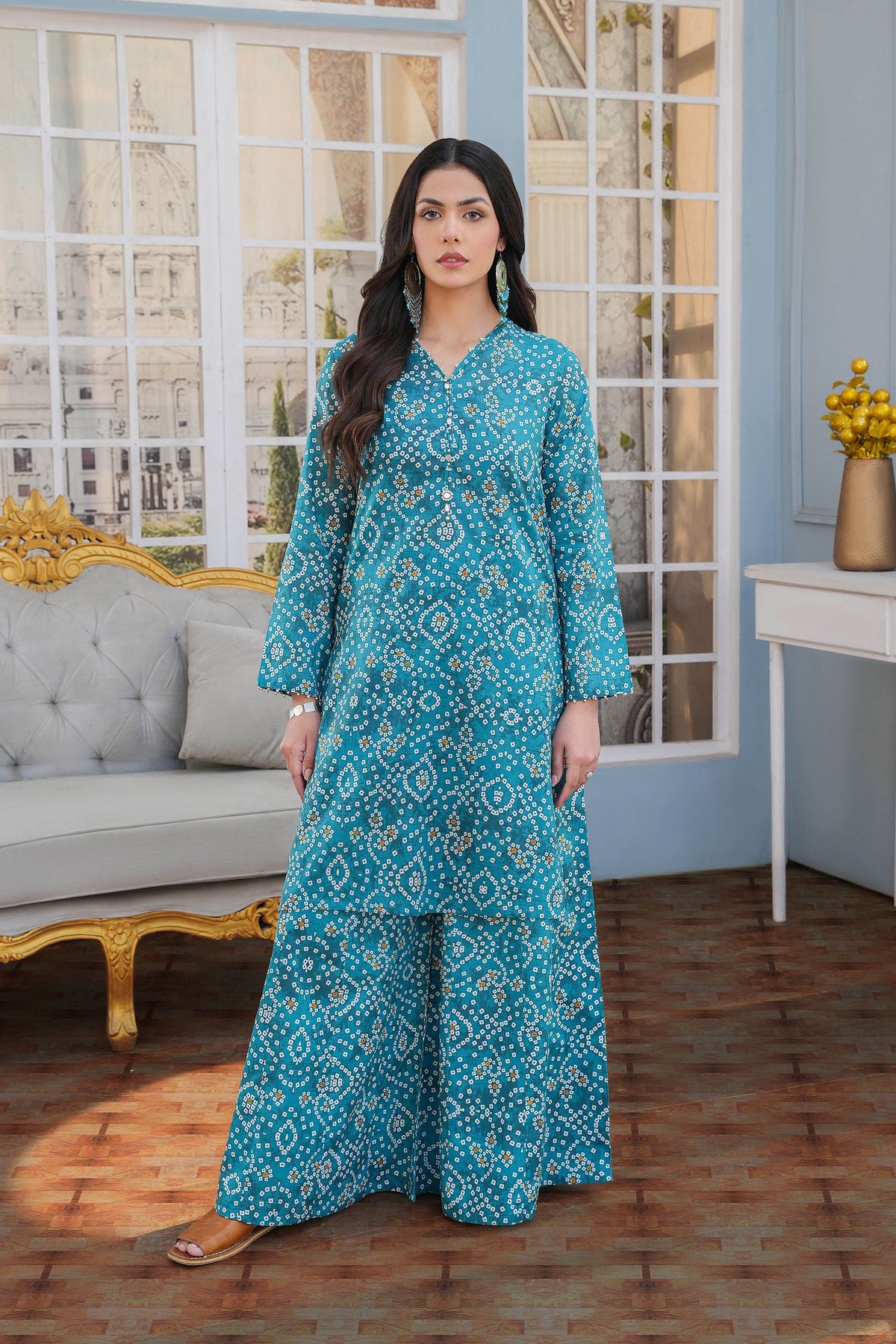 Teal Blue: 2 Piece Suit in Multi Lawn (TR1077)