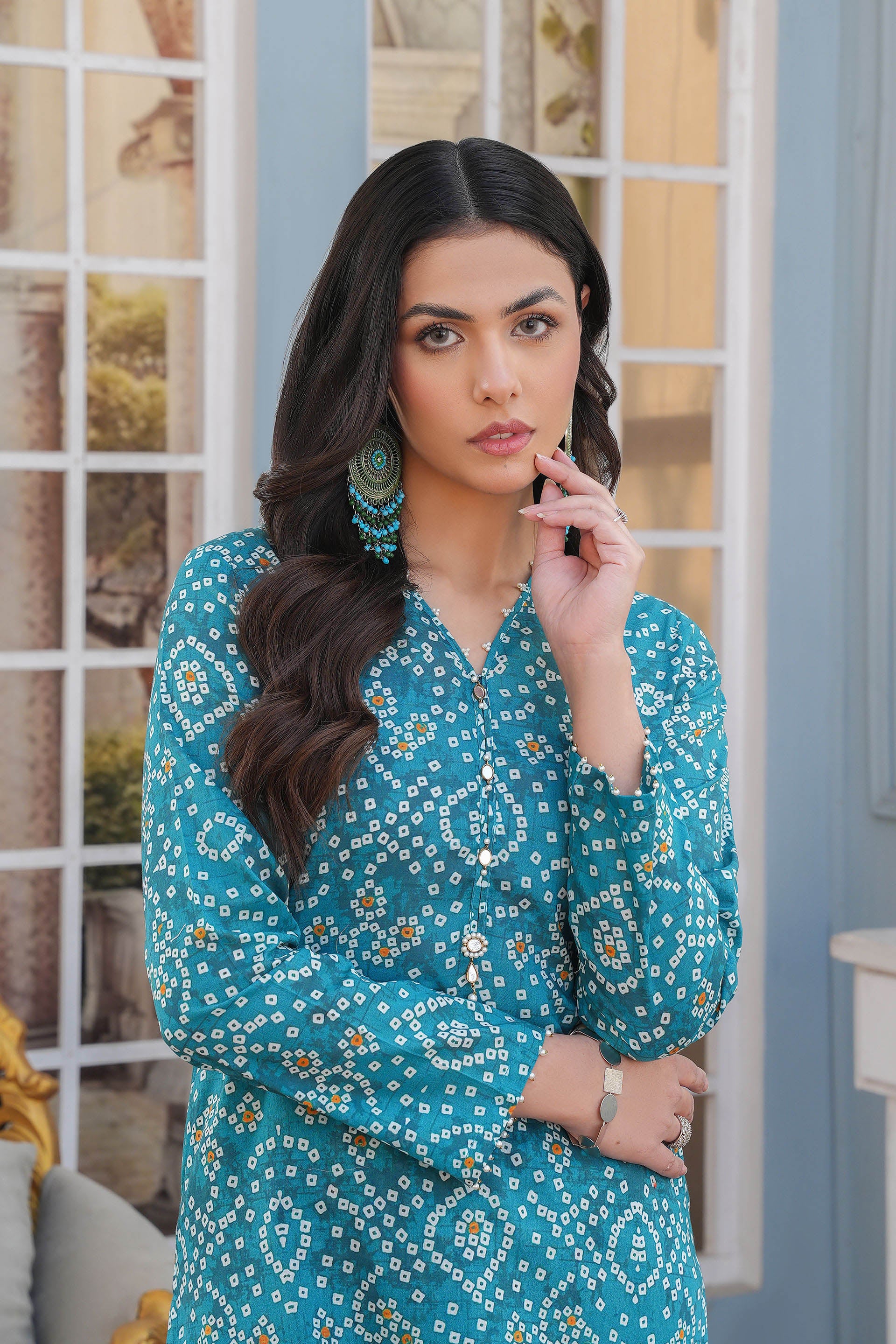 Teal Blue: 2 Piece Suit in Multi Lawn (TR1077)