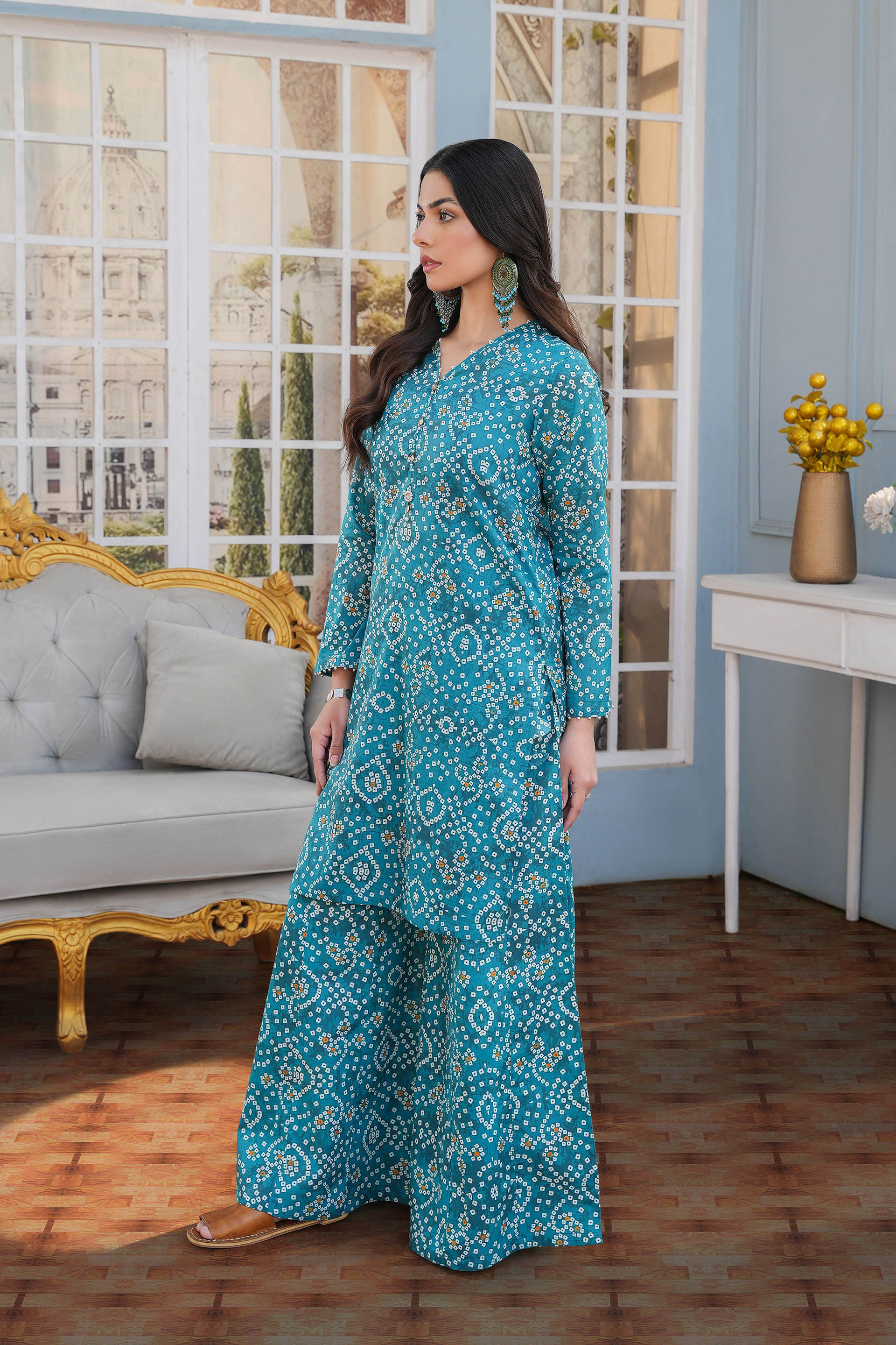 Teal Blue: 2 Piece Suit in Multi Lawn (TR1077)