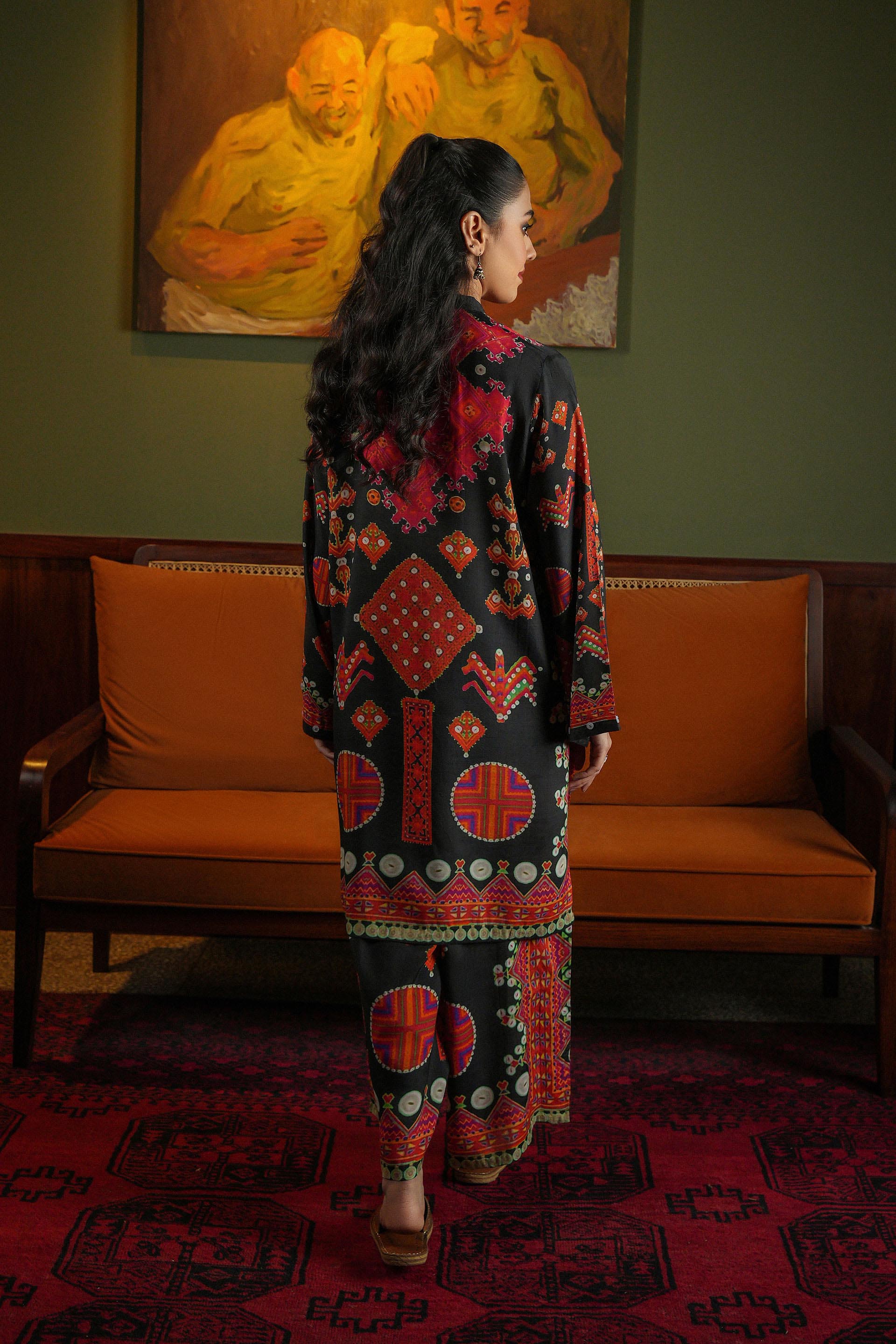 Ajrak Print: 1 Piece Top in Multi Raw Silk (TR1085)