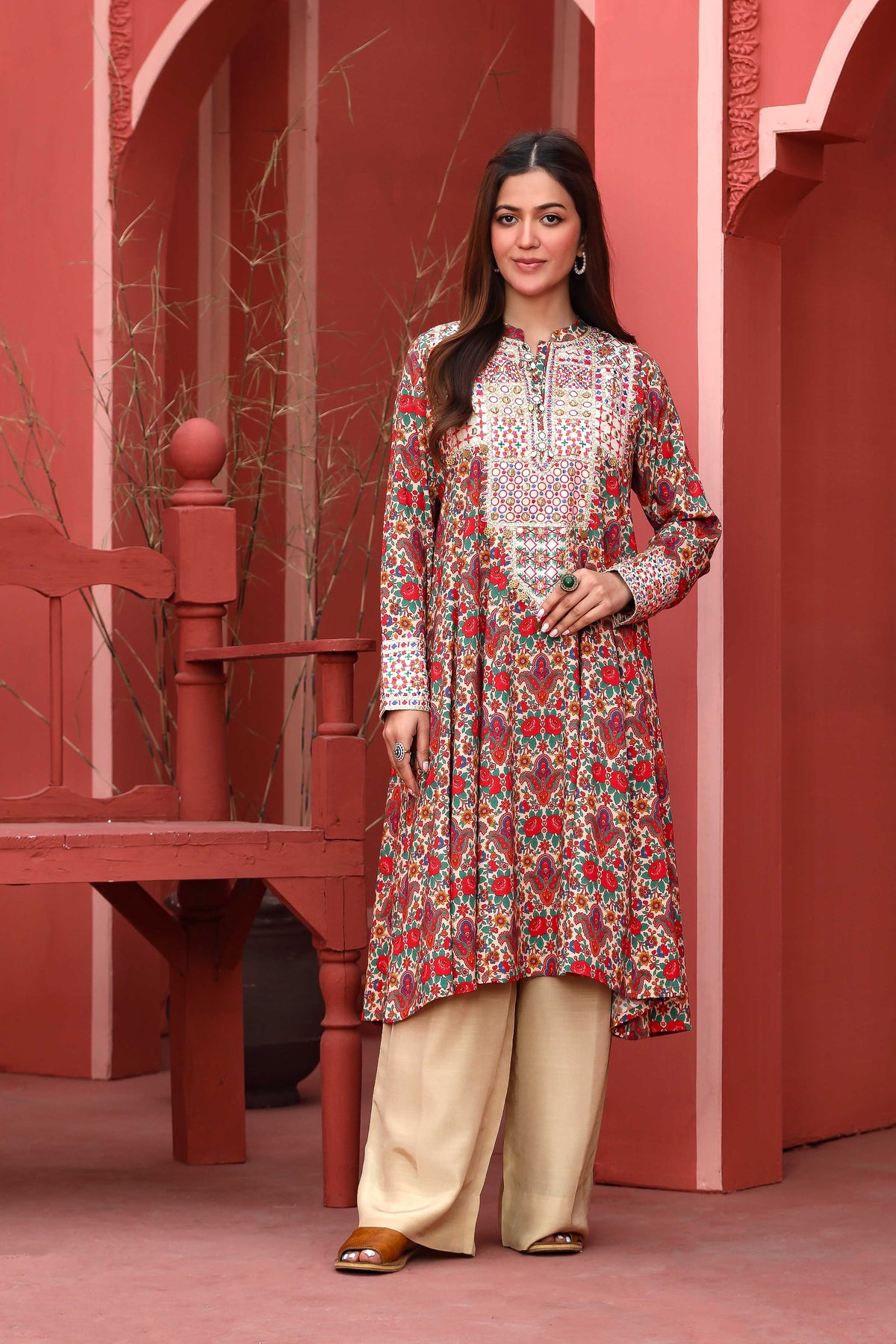 Gulab Jaal: 1 Piece Frock in Multi Linen (TR1112)