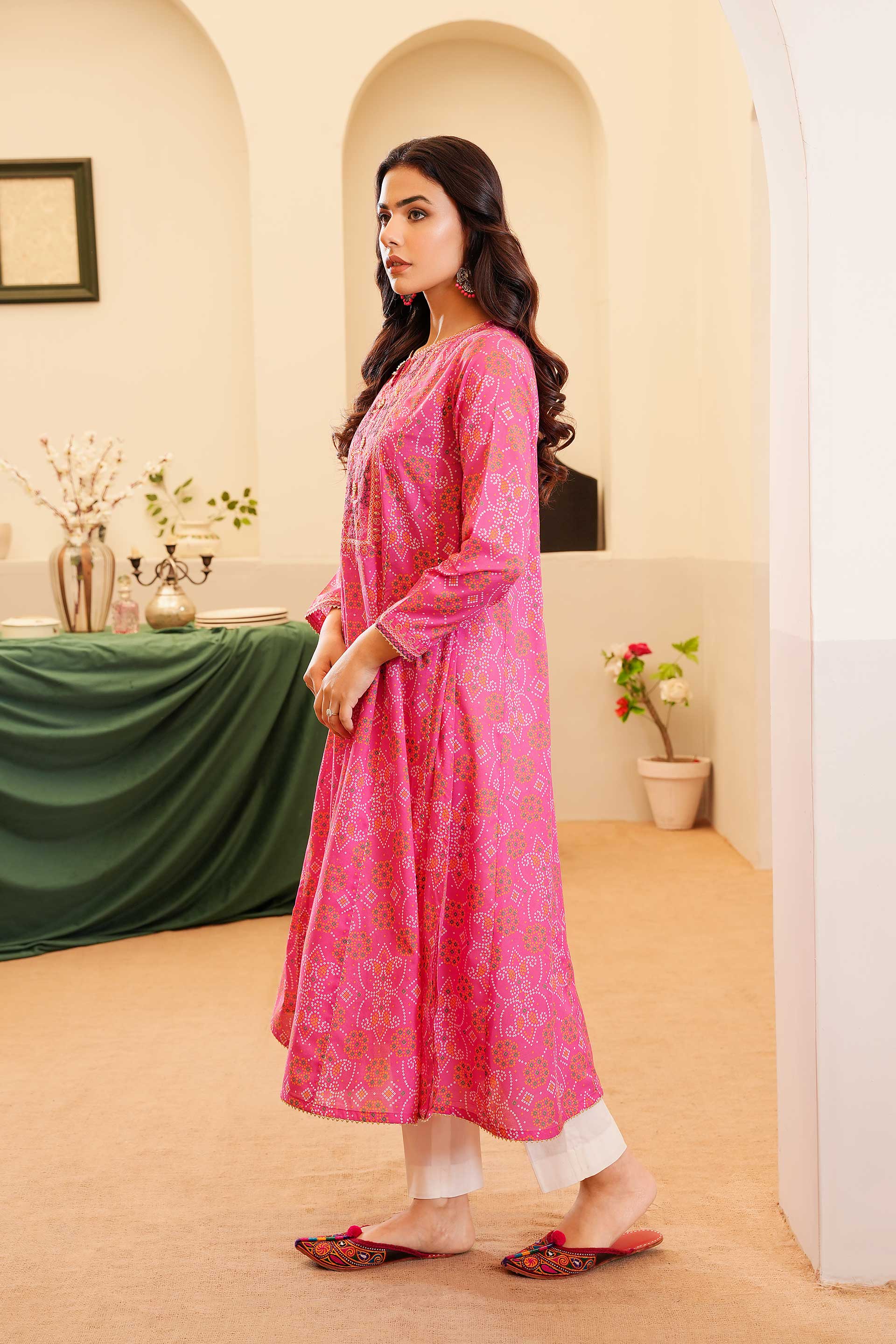 Pink Festive Chunri: 1 Piece Frock in Multi Lawn (TR1157)