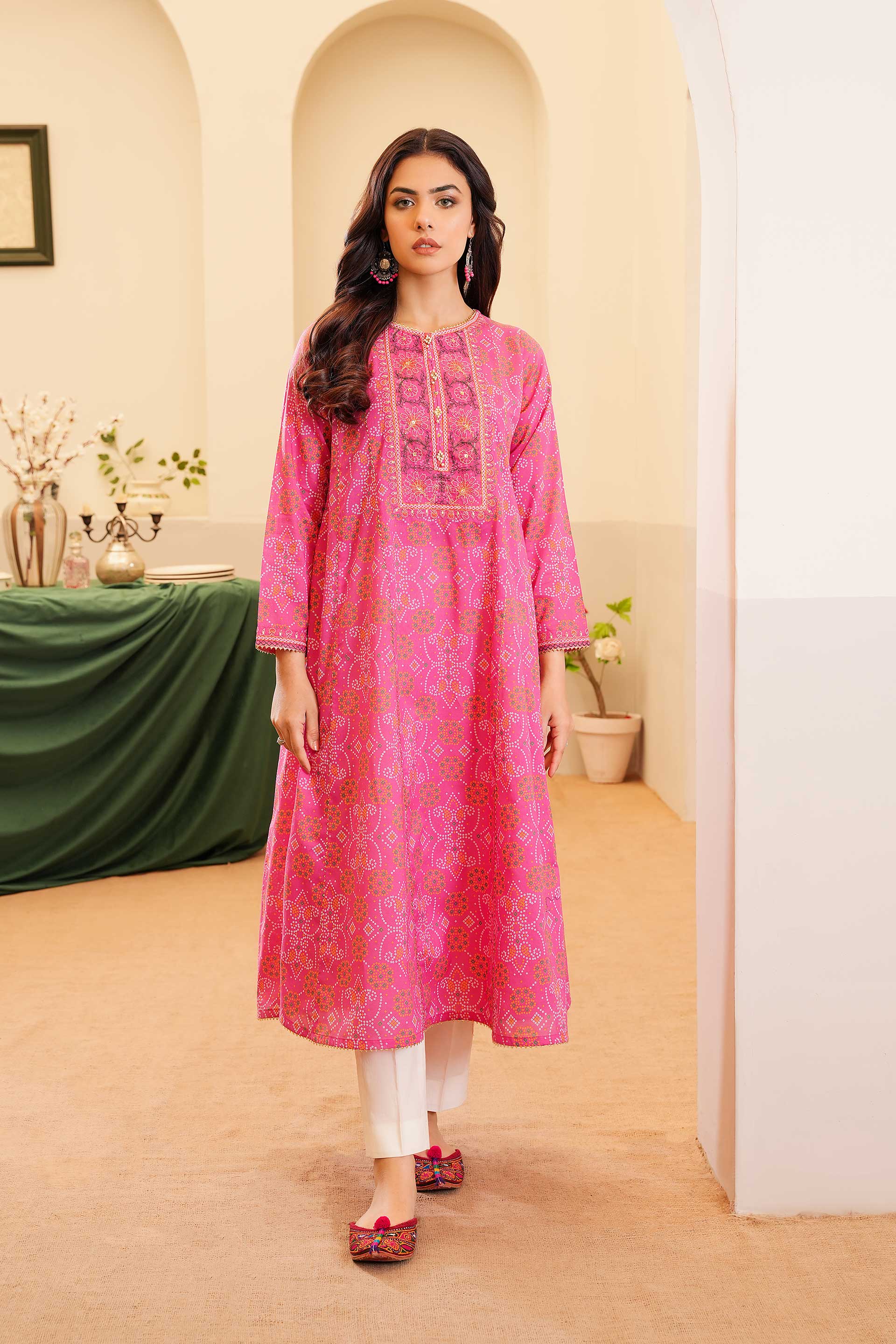 Pink Festive Chunri: 1 Piece Frock in Multi Lawn (TR1157)