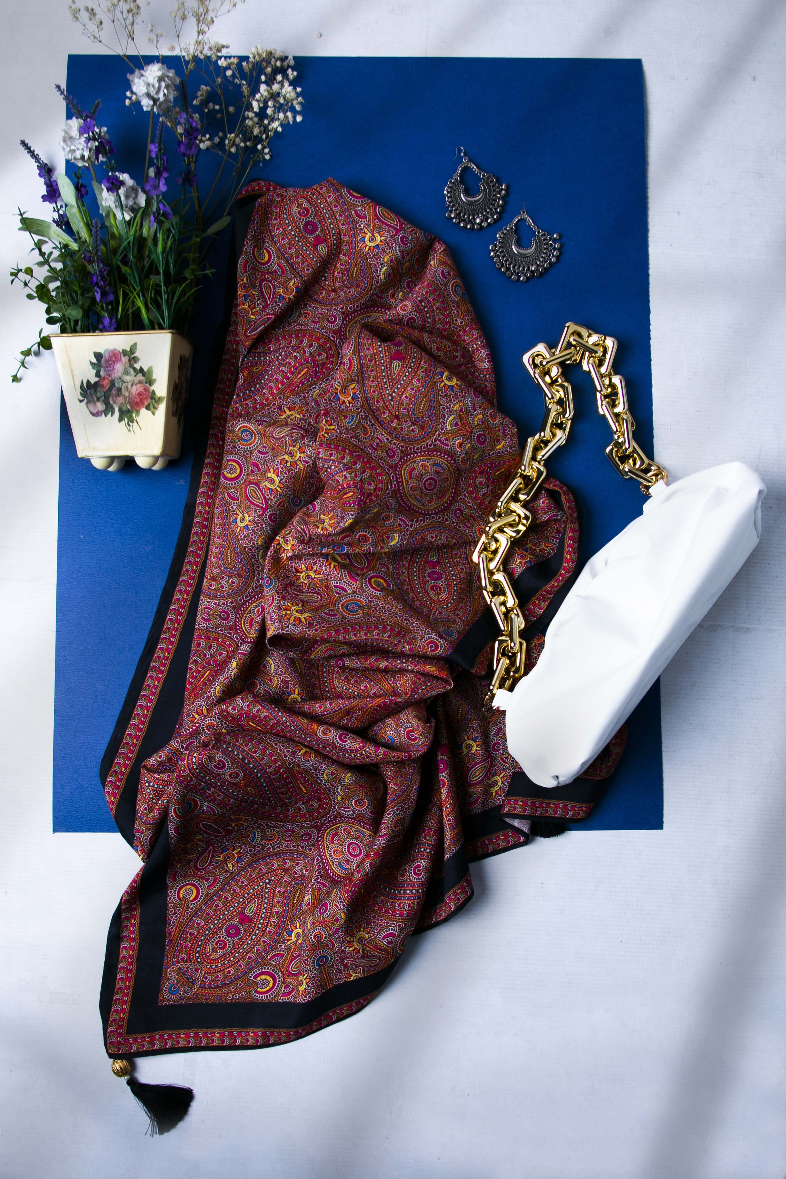 Antique Paisley Ll in Multi coloured Pak Raw Silk fabric