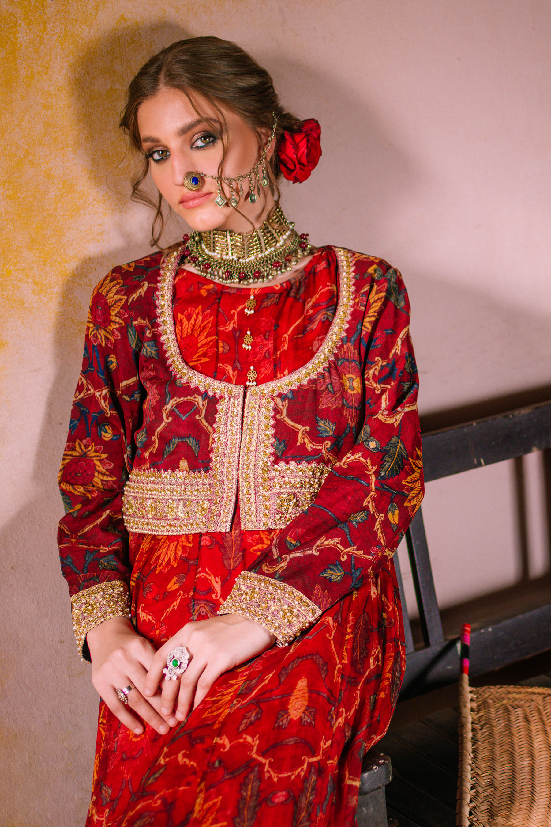 Discover Timeless Style: Red Gold 2 Frock & Koti in Multi Printed Lawn ...