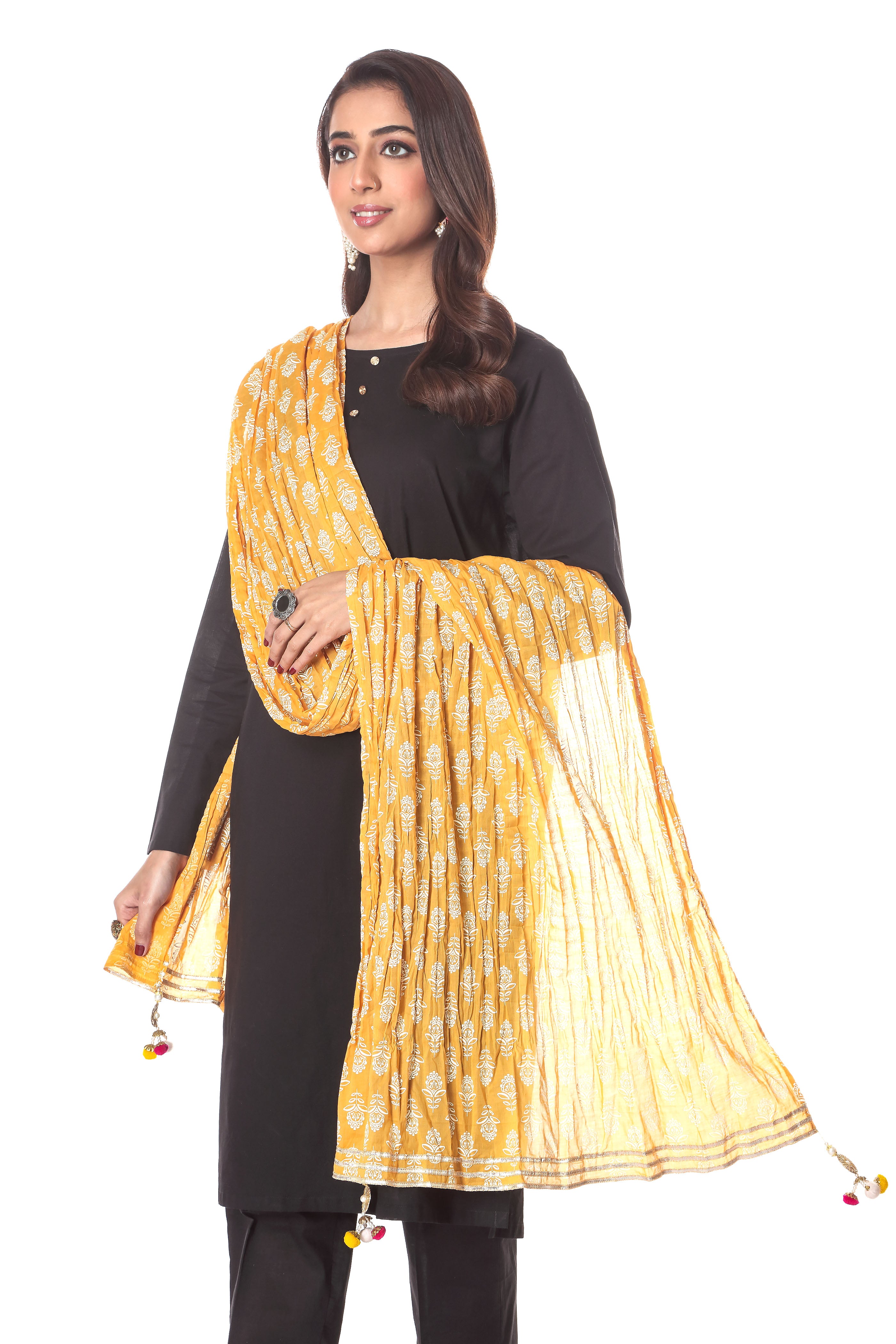 Offwhite Phool in Mustard coloured Printed Lawn fabric 2