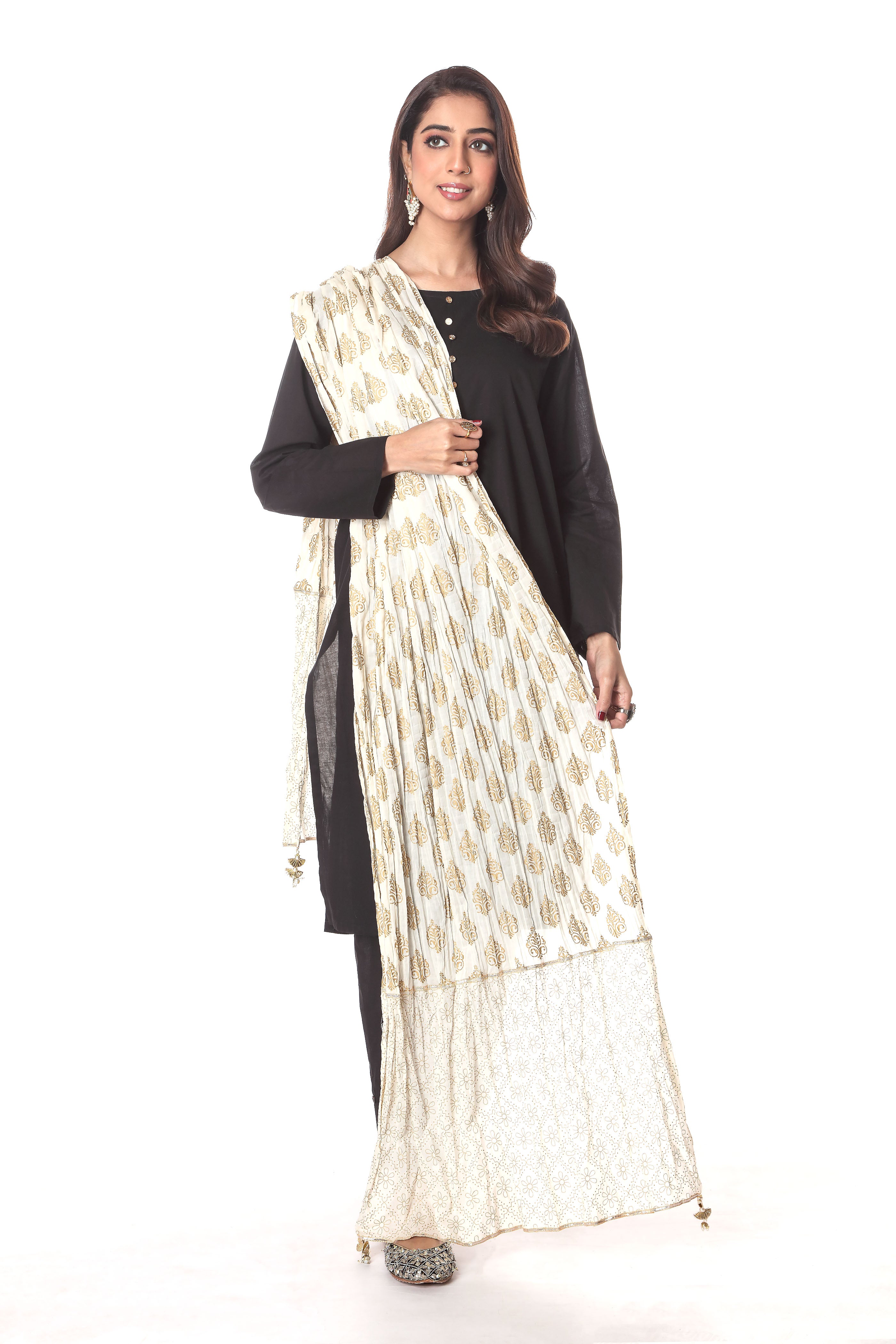 Basic White 1 in Off White coloured Printed Lawn fabric