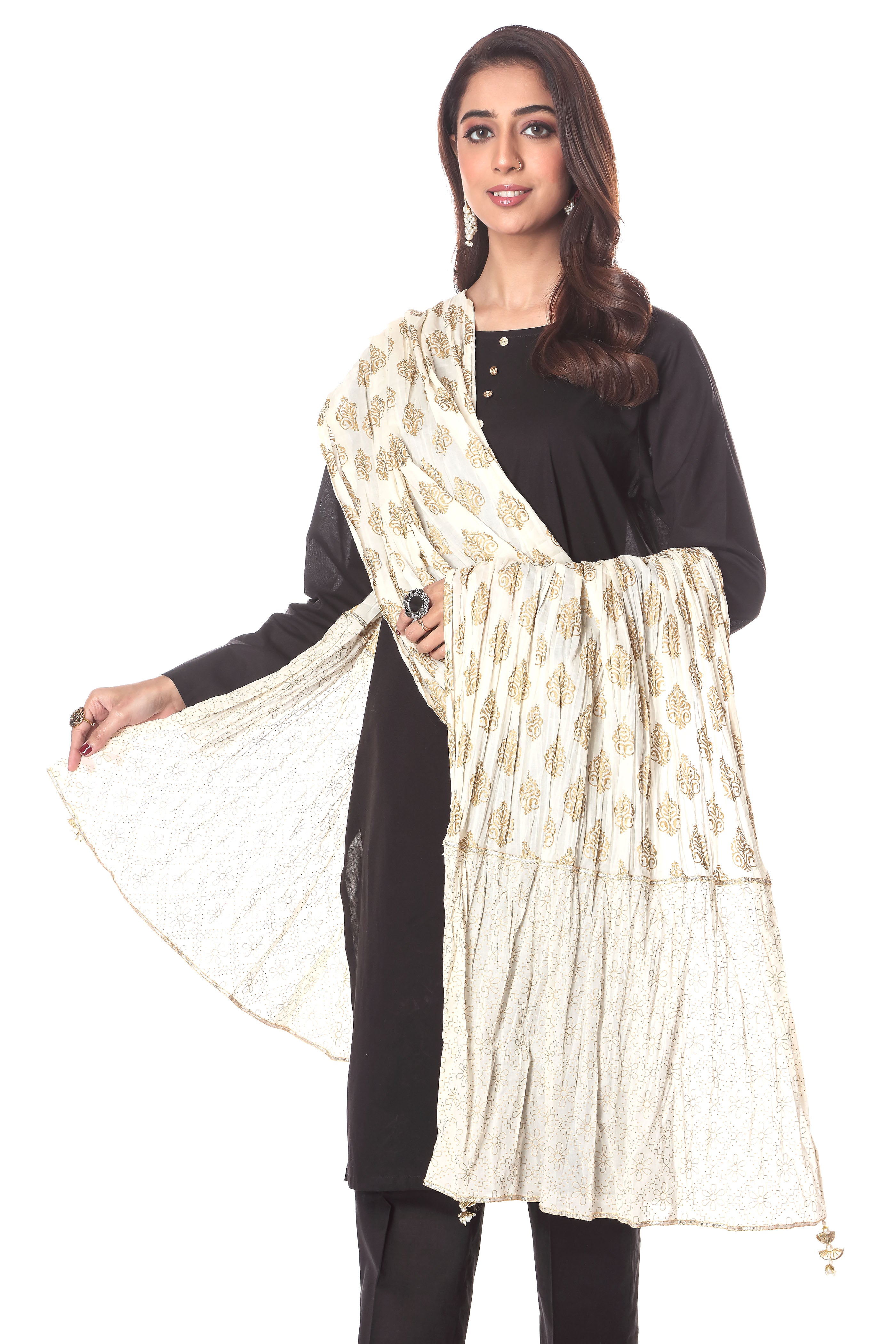 Basic White 1 in Off White coloured Printed Lawn fabric 2