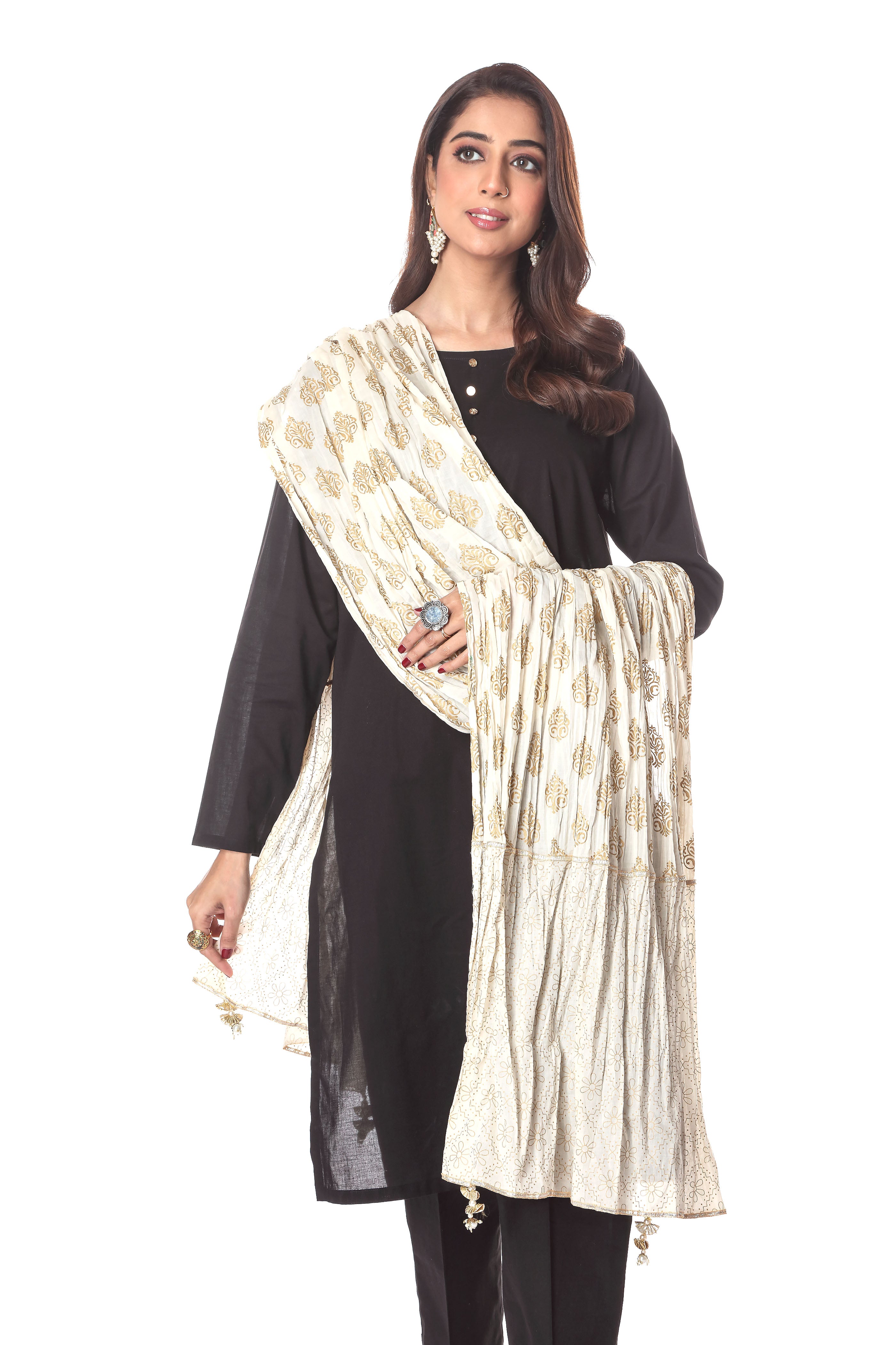 Basic White 1 in Off White coloured Printed Lawn fabric 3