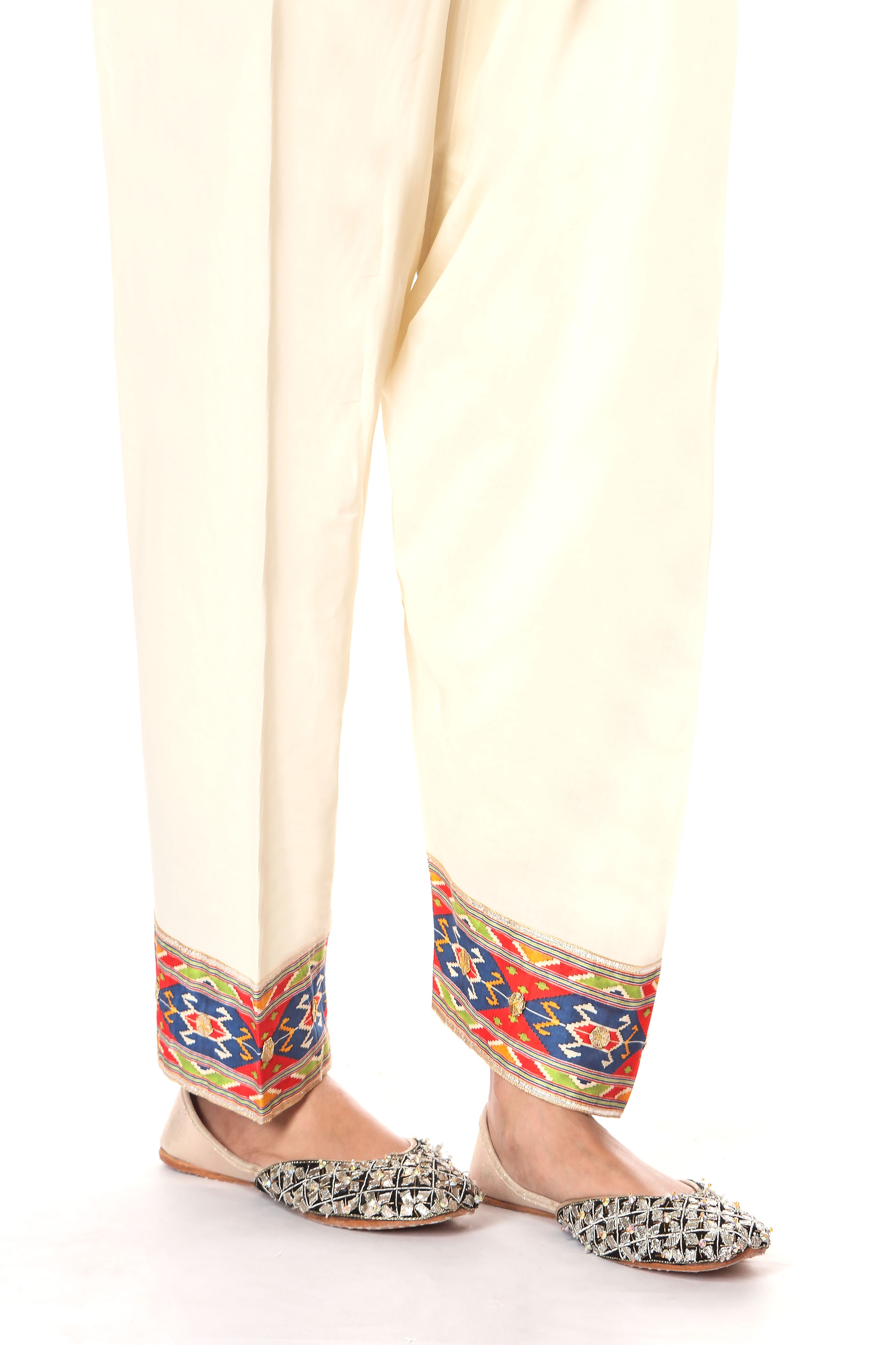 Ikkat Shalwar in Off White coloured Printed Lawn fabric 2