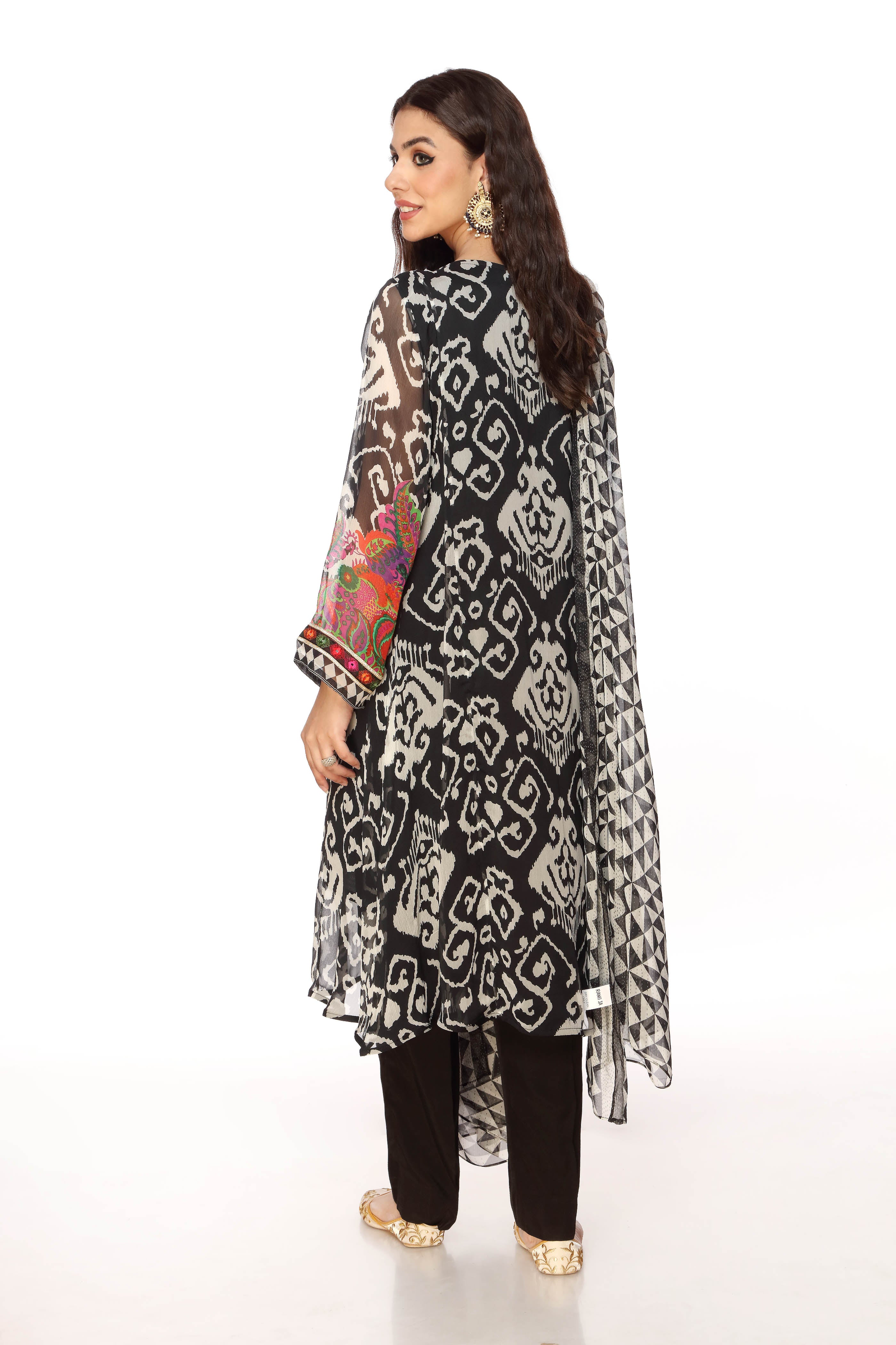 Black Ikat Shirt in Multi coloured Pak Chiffon fabric 3