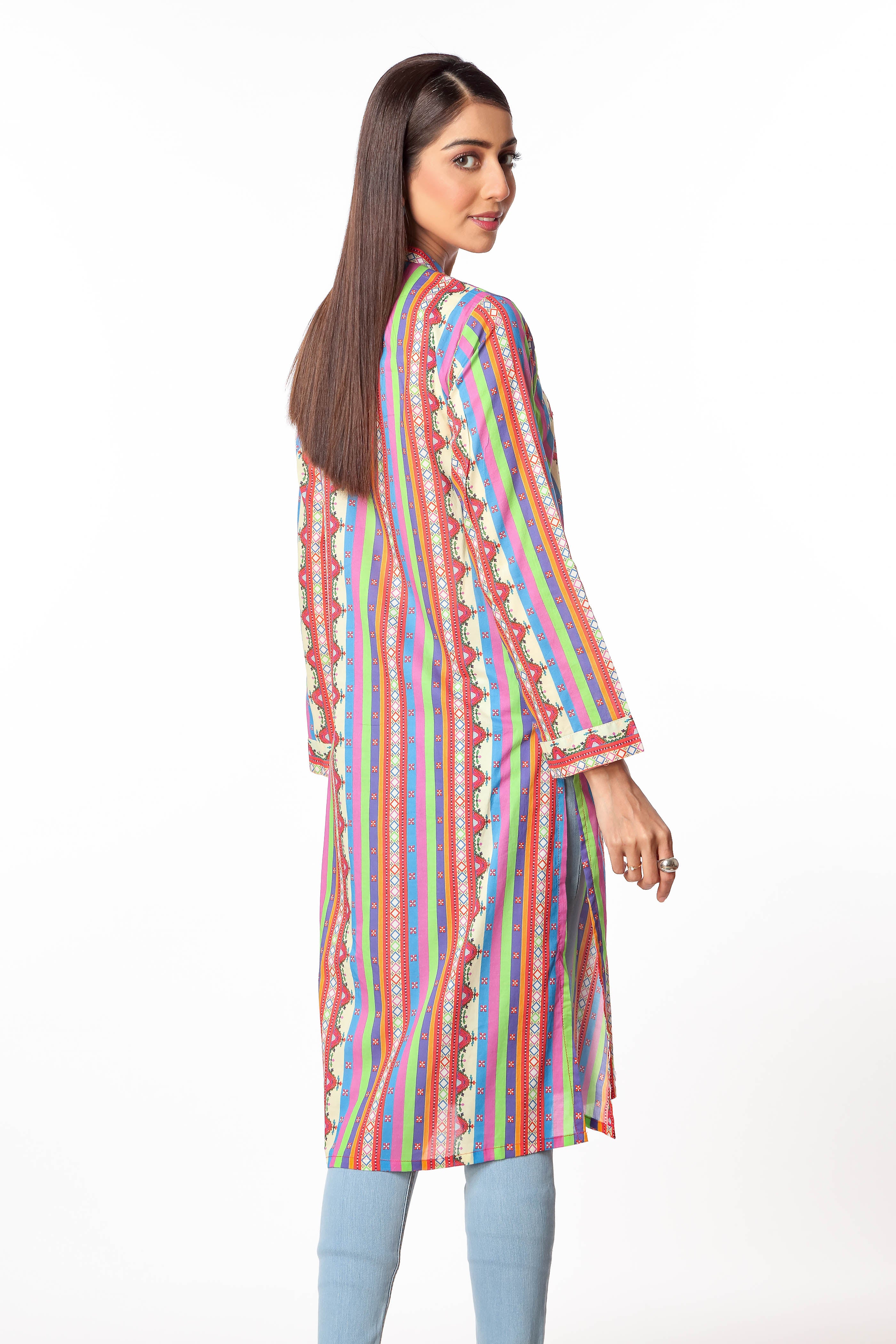 Rainbow Stripe in Multi coloured Printed Lawn fabric 3