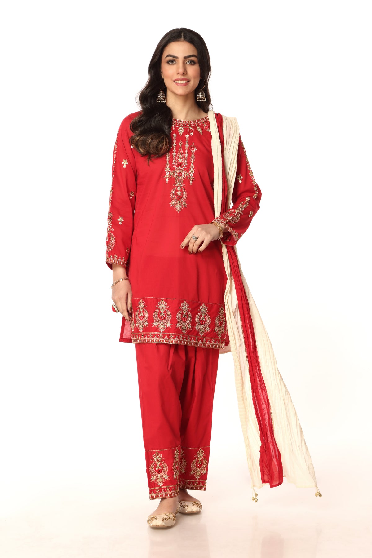 Red Booti in Red coloured Printed Lawn fabric