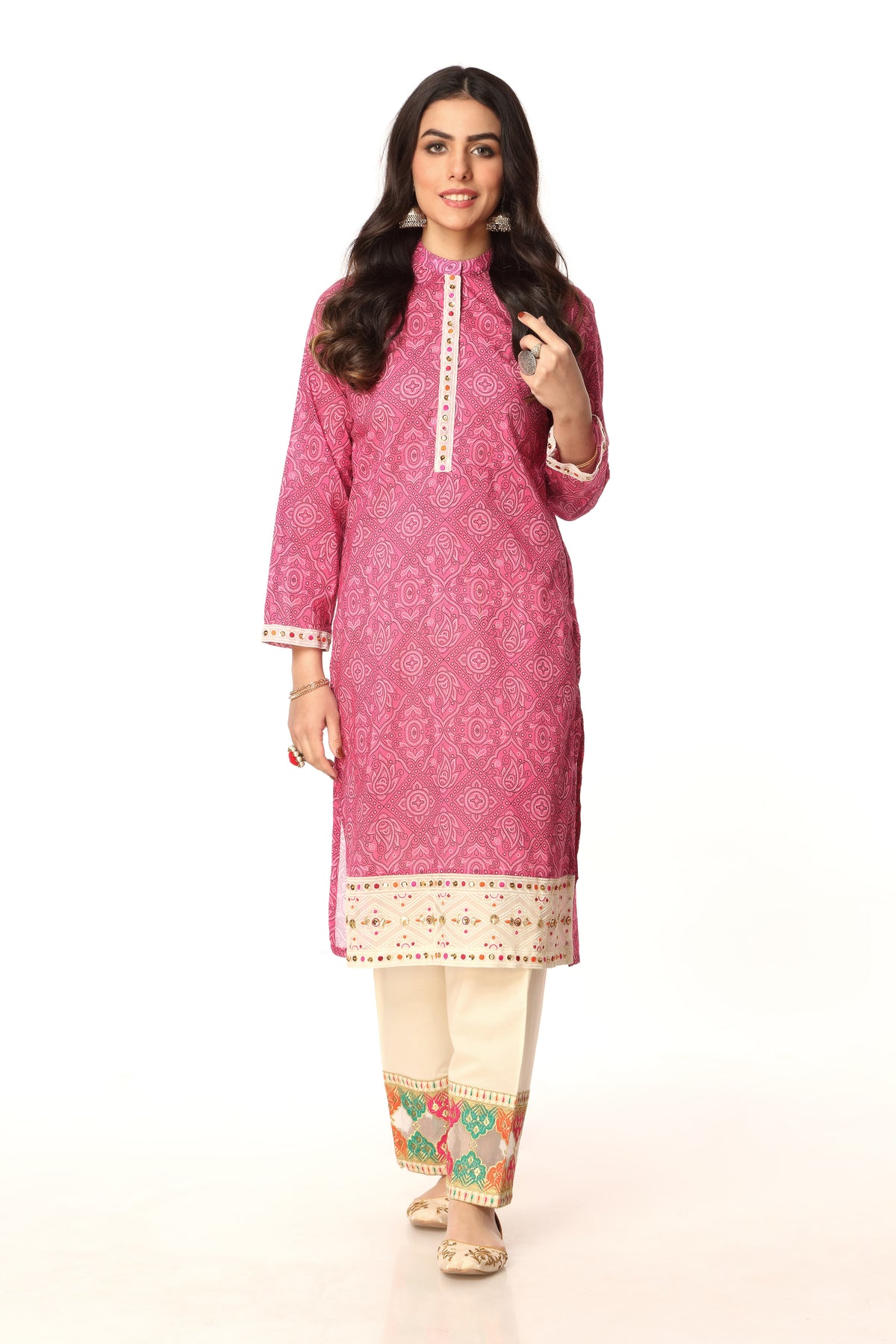 Pink Chunri 1 in Multi coloured Printed Lawn fabric