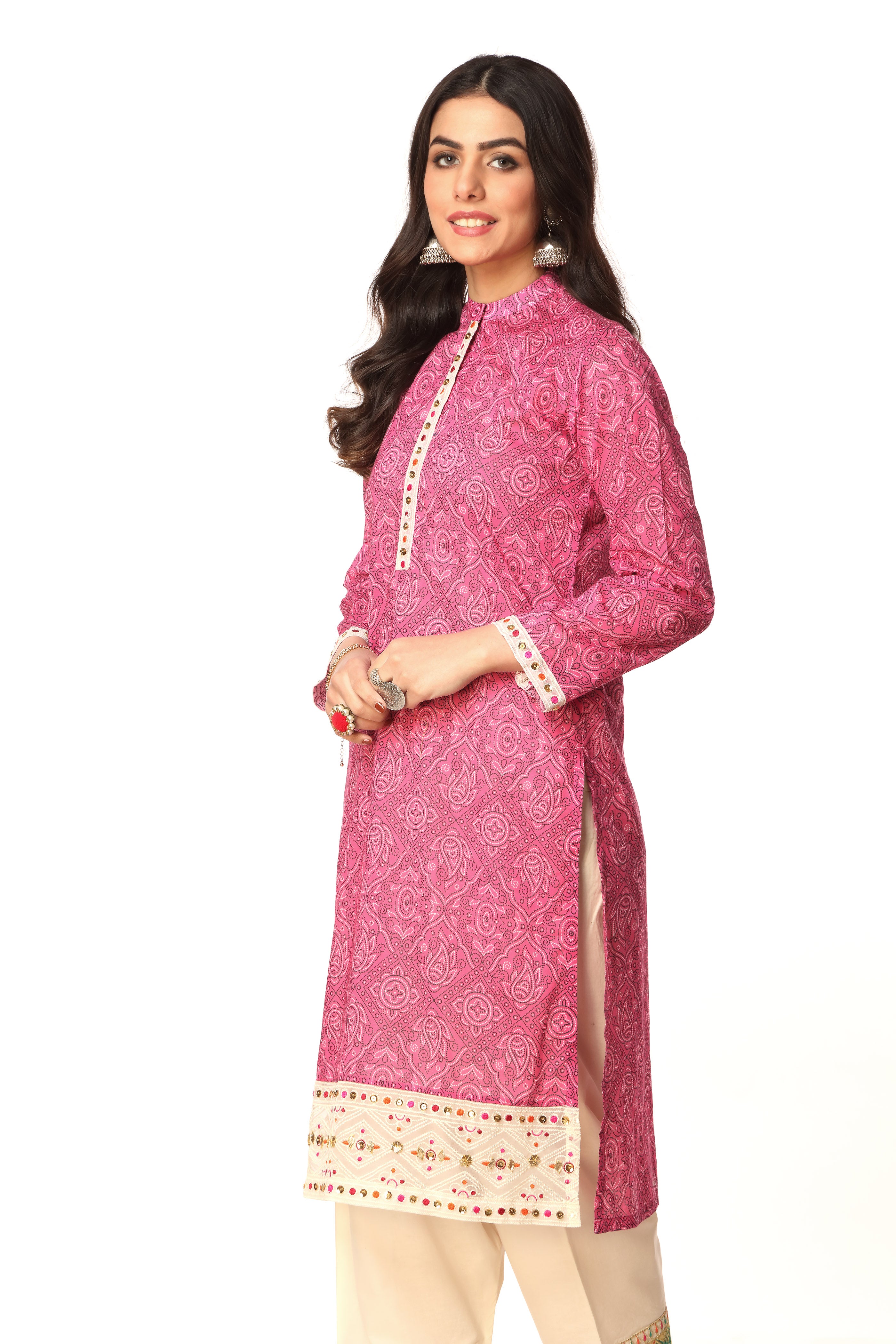 Pink Chunri 1 in Multi coloured Printed Lawn fabric 2
