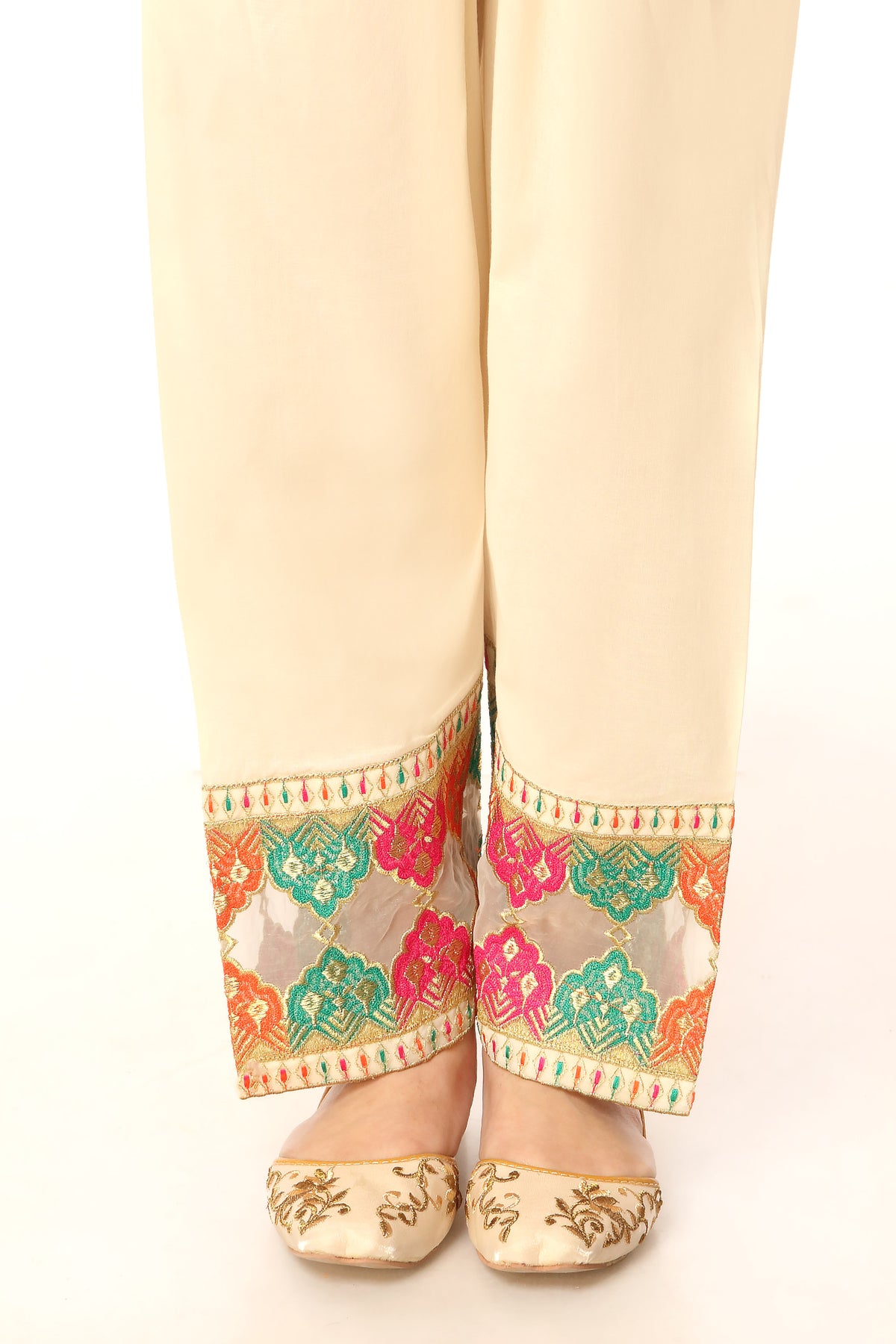 Organza Shalwar in Off White coloured Printed Lawn fabric