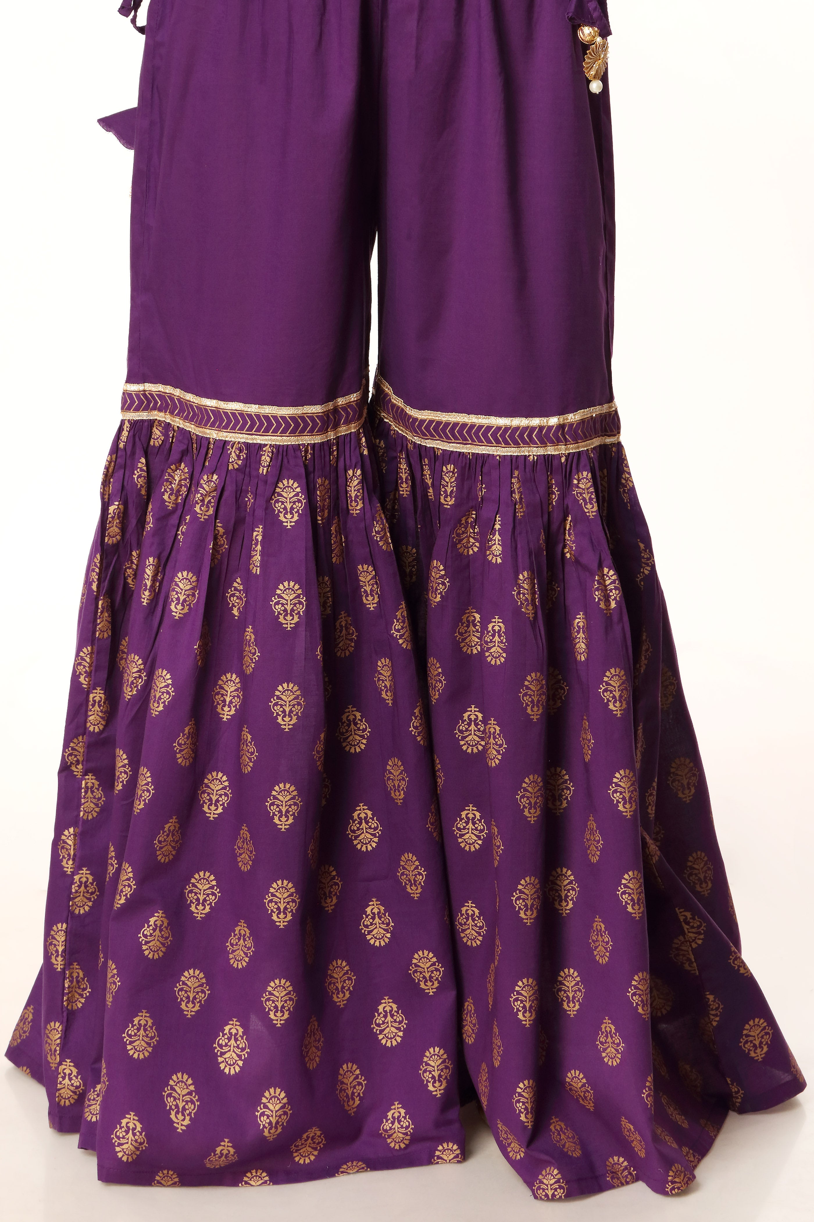 Discover Timeless Style: Purple Zig Zag Gharara in Purple Printed Lawn ...