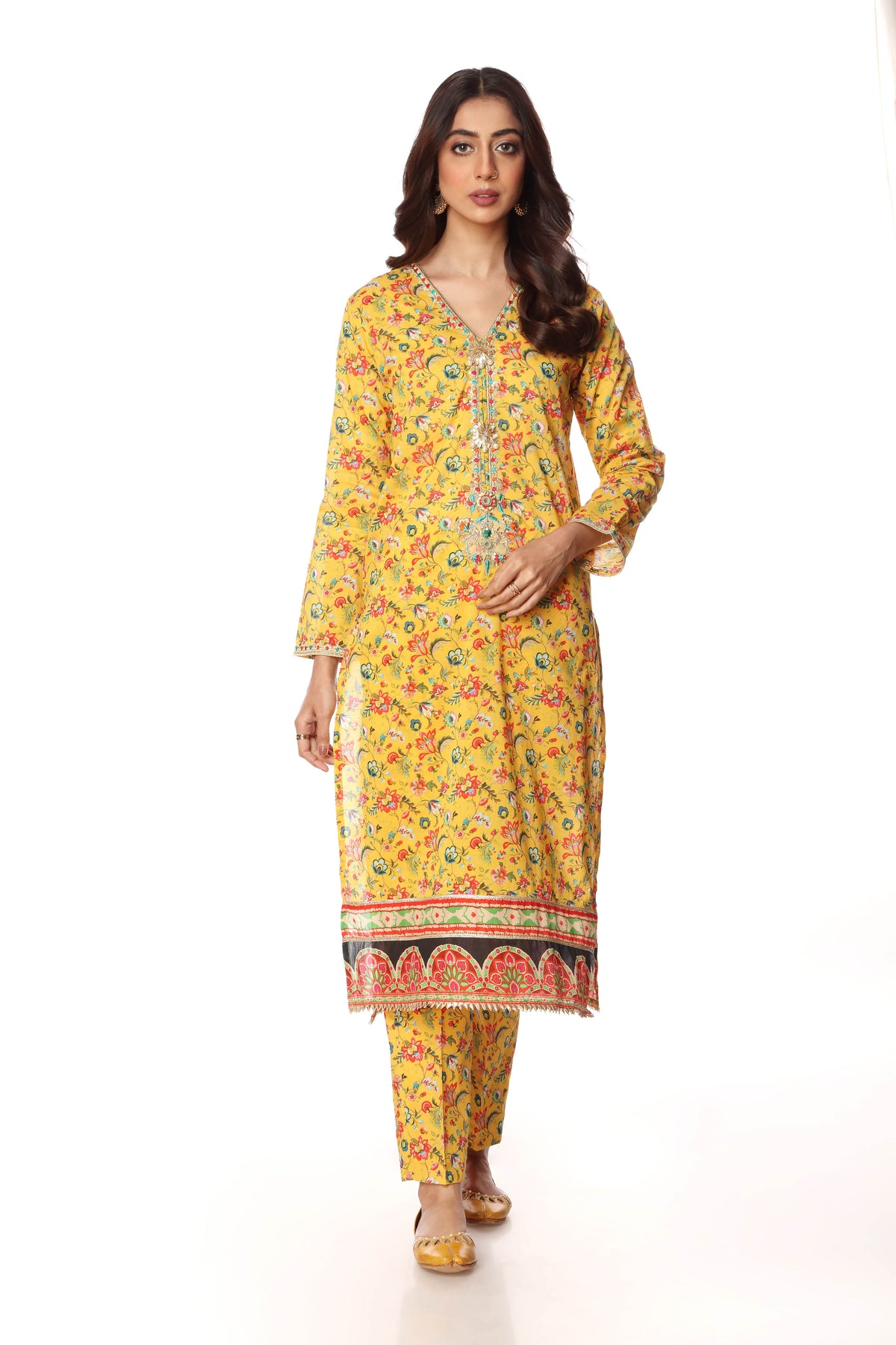 Mustard Wave Ll in Multi coloured Printed Lawn fabric