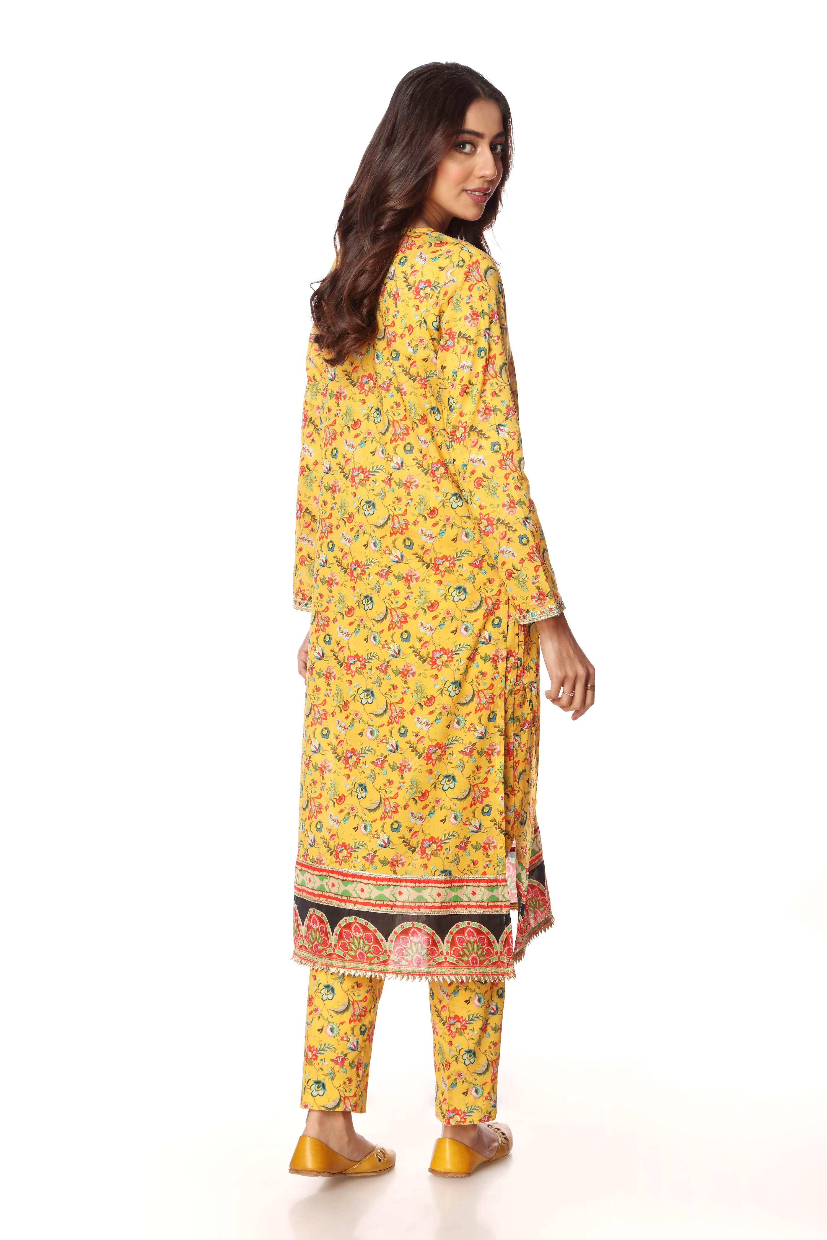 Mustard Wave Ll in Multi coloured Printed Lawn fabric 3