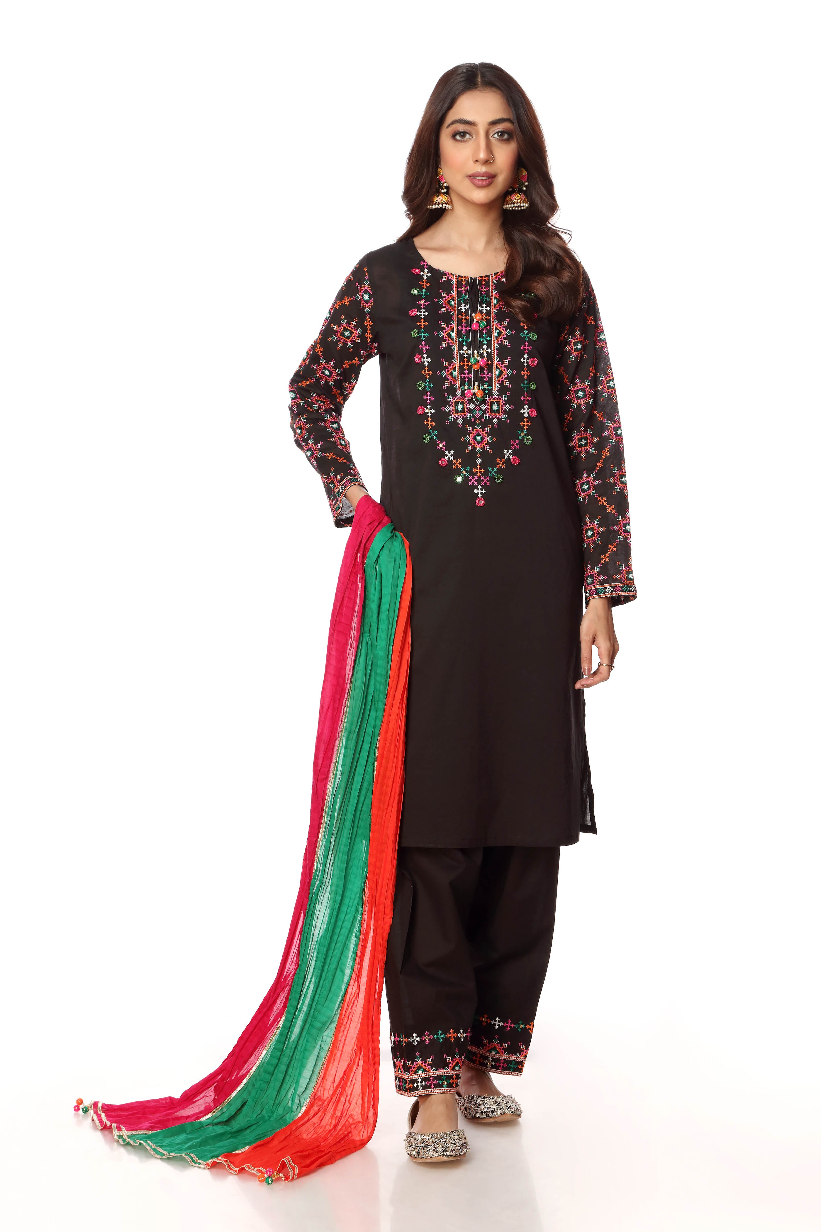 Embroidered Sleeve in Black coloured Printed Lawn fabric