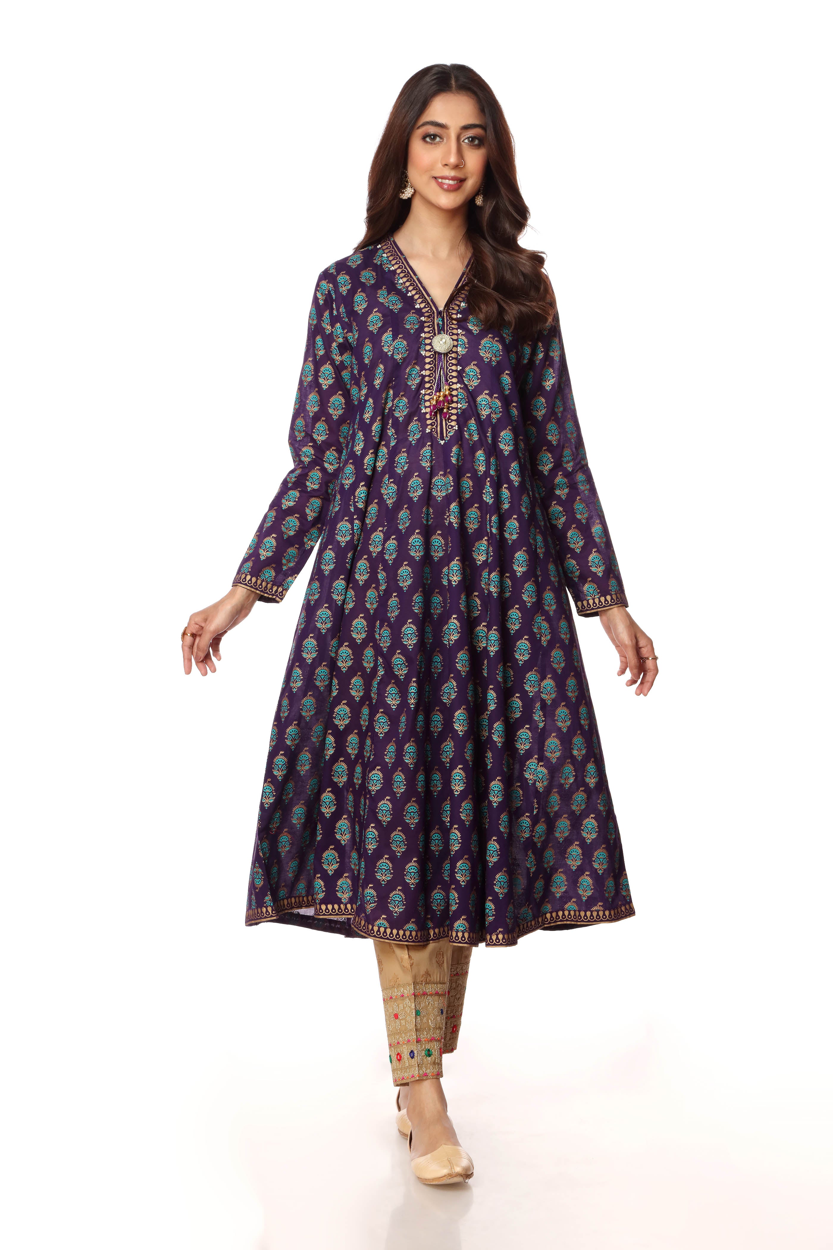 Peacock Frock in Purple coloured Printed Lawn fabric